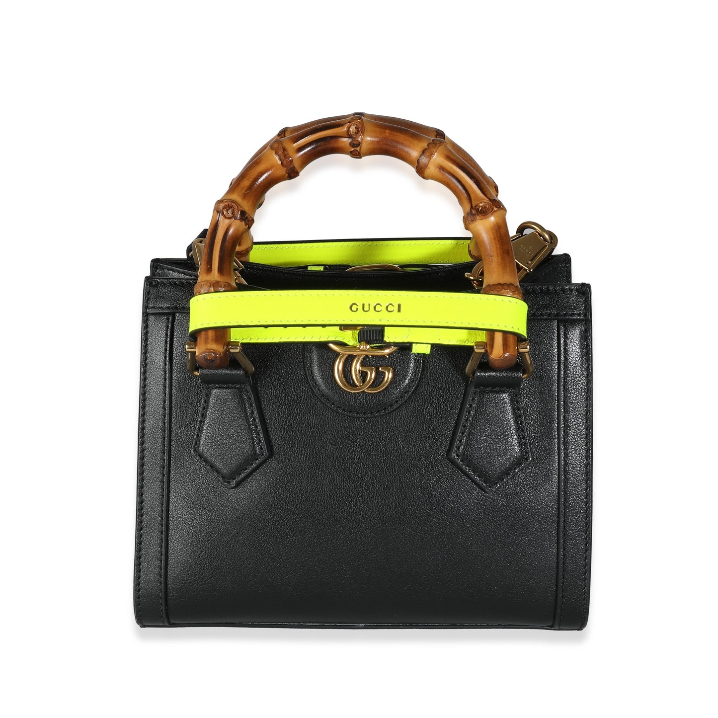 Luxury Gucci Trending 2025 Black Yellow Fluo Wonka Grain Calfskin Mini Diana Tote