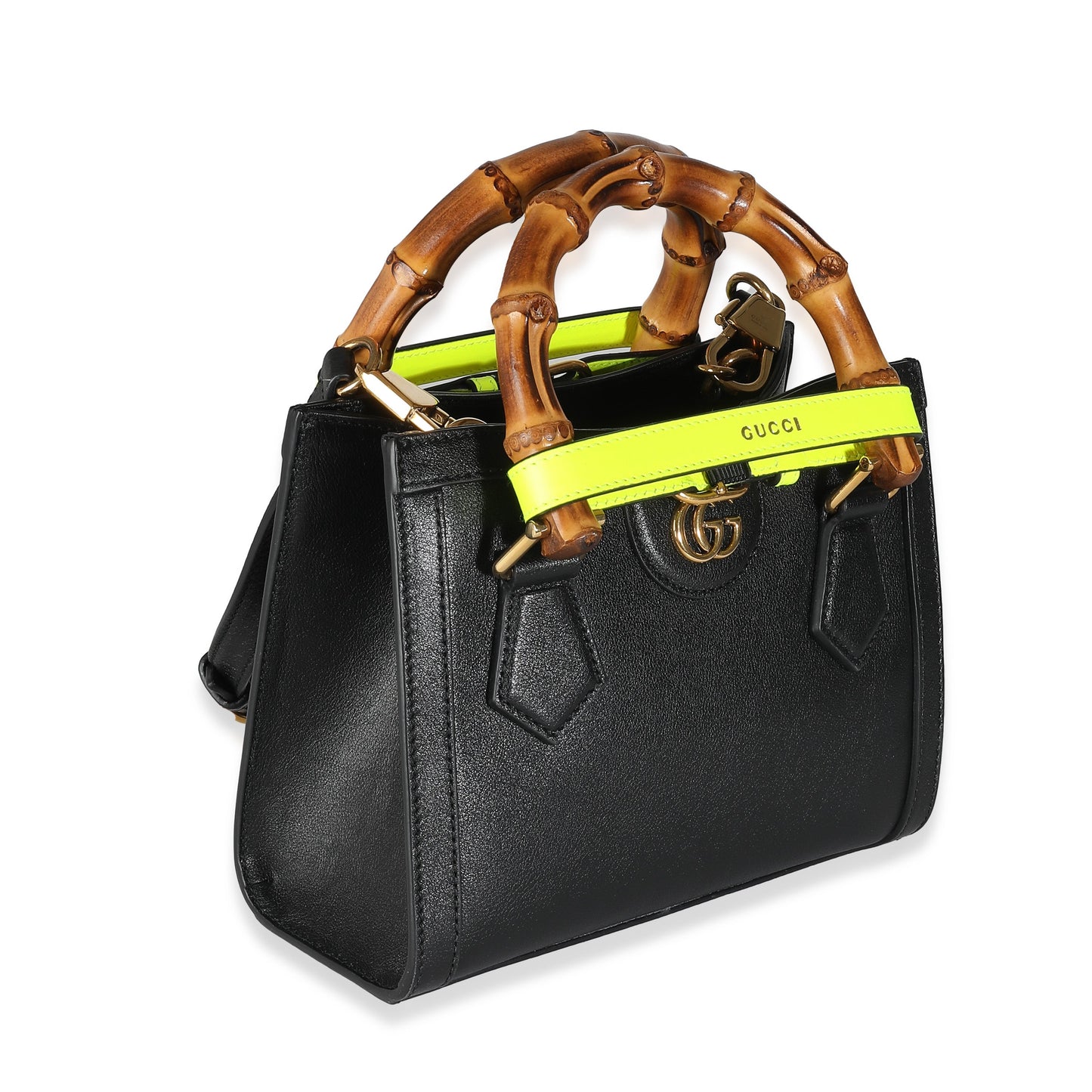 Luxury Gucci Trending 2025 Black Yellow Fluo Wonka Grain Calfskin Mini Diana Tote