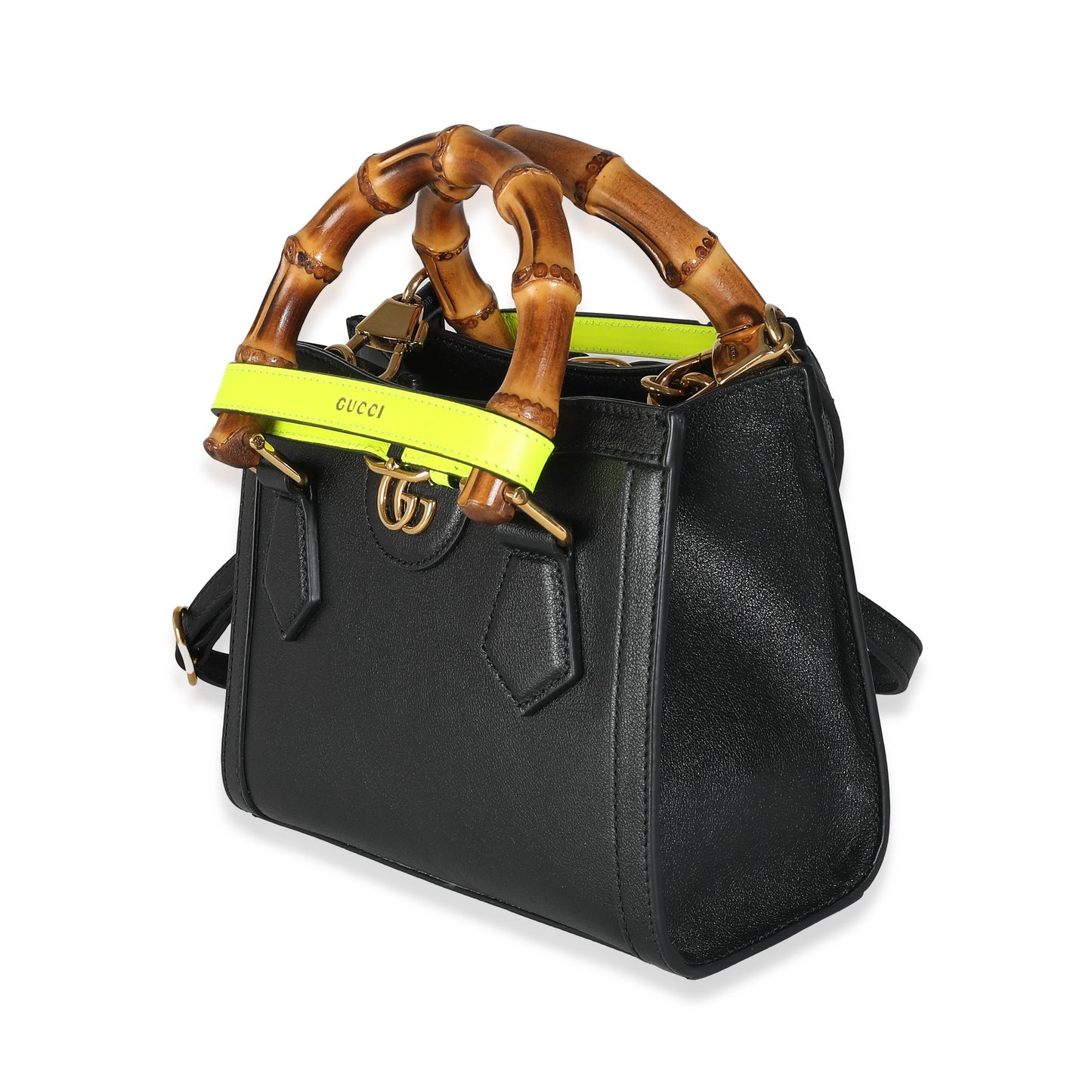 Luxury Gucci Trending 2025 Black Yellow Fluo Wonka Grain Calfskin Mini Diana Tote