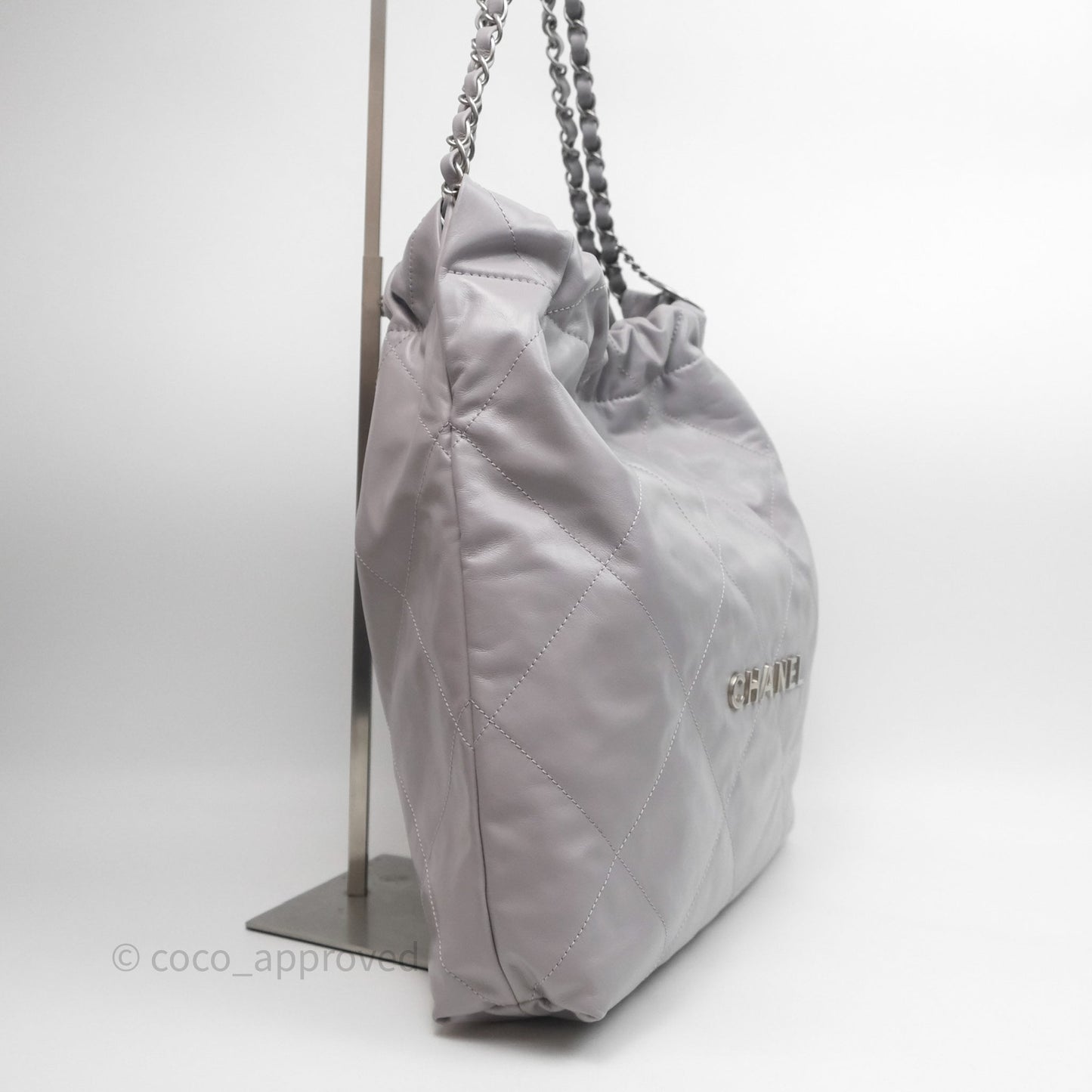 Chanel 22 Medium Grey Shiny Aged Calfskin Aged Silver Hardware
