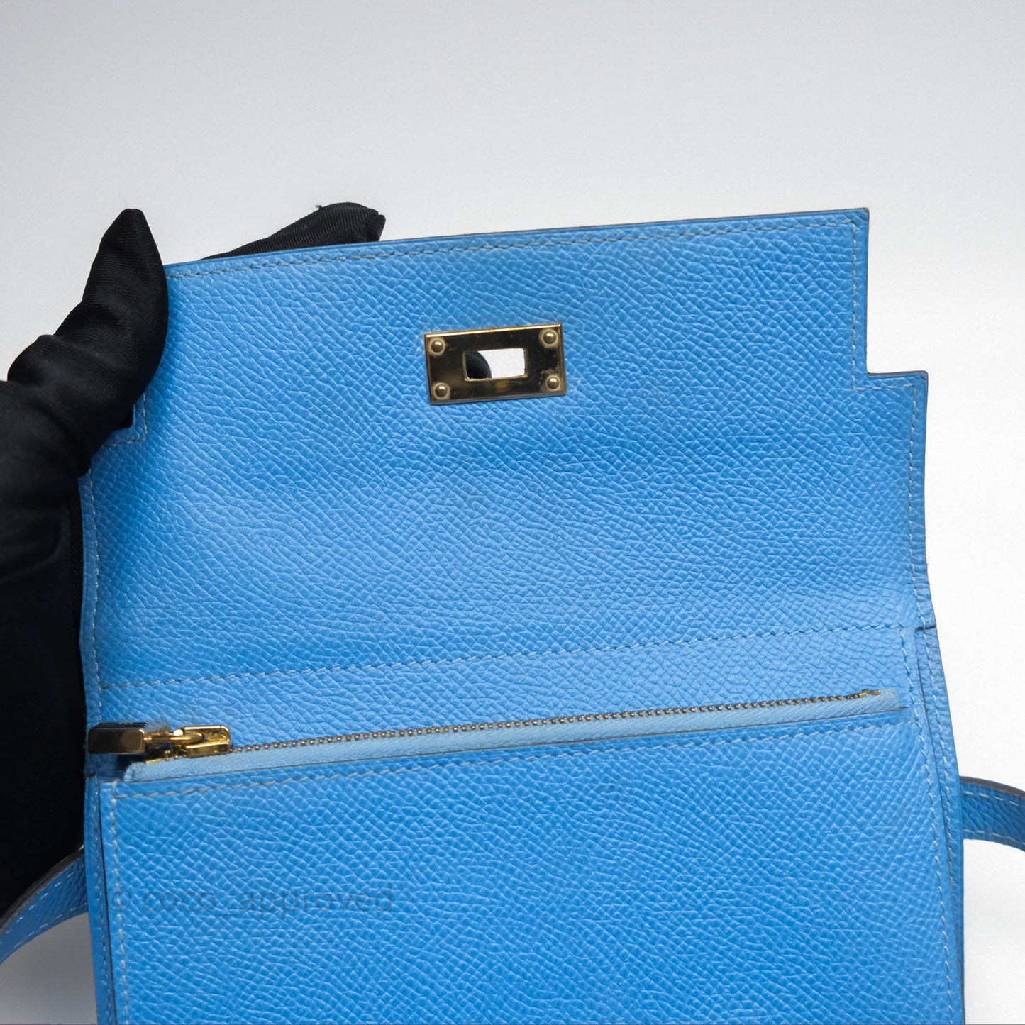 Hermès Kelly Depliant Wallet Blue Epsom Gold Hardware