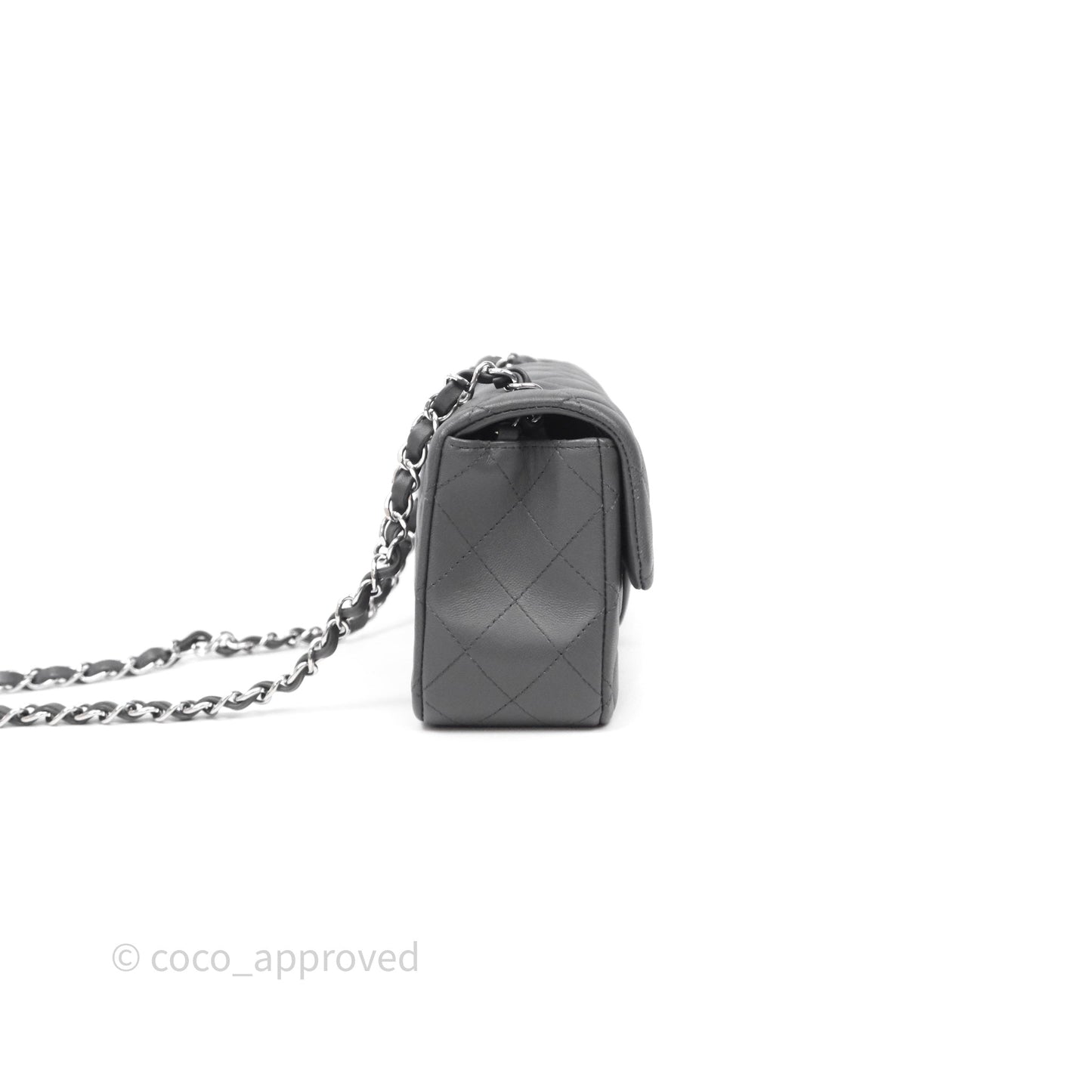 Chanel Quilted Mini Rectangular Dark Grey Lambskin Silver Hardware