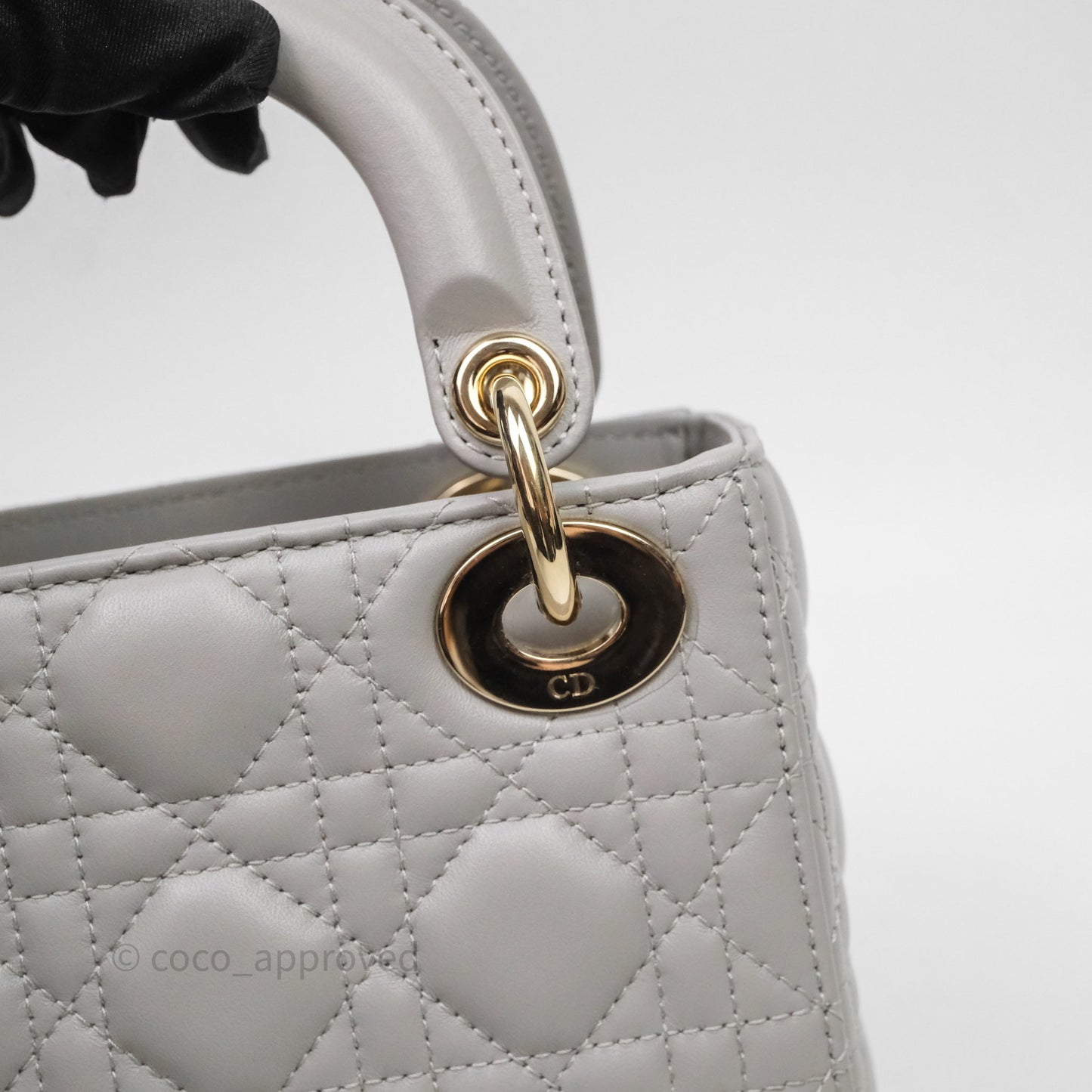 Christian Dior Mini Lady Dior Gray Lambskin Cannage Diamonds Gold Hardware
