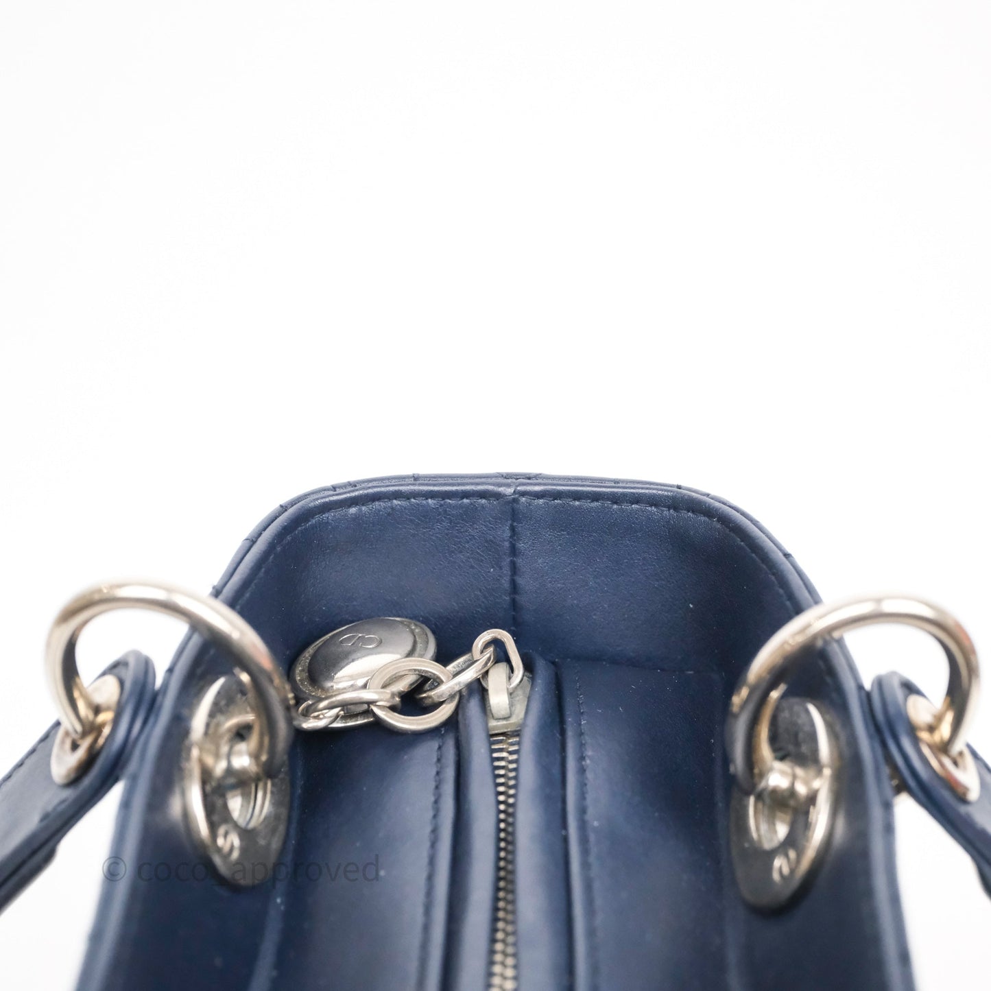 Christian Dior Medium Lady Dior Navy Lambskin Silver Hardware
