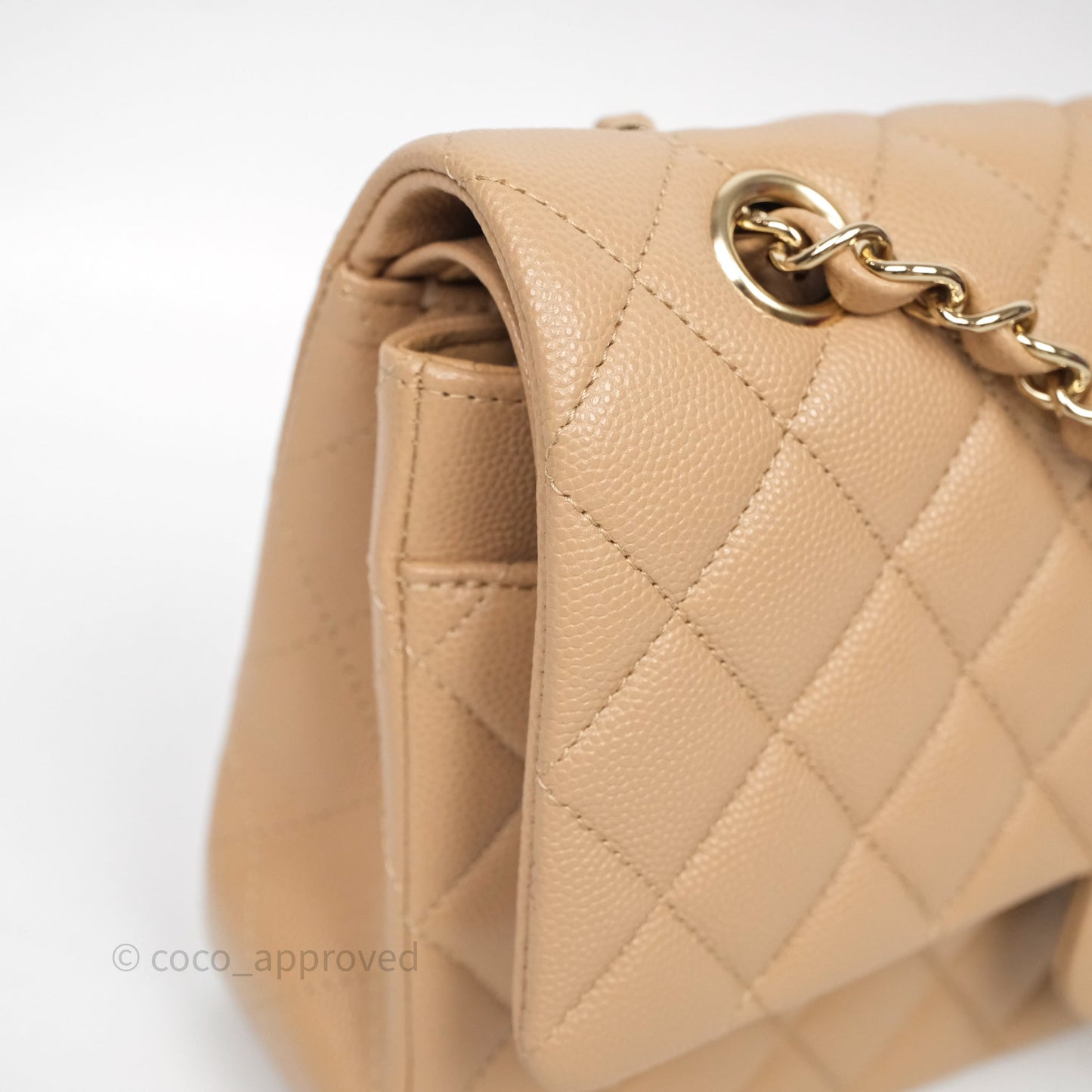 Chanel Classic M/L Medium Flap Quilted Dark Beige Caviar Gold Hardware