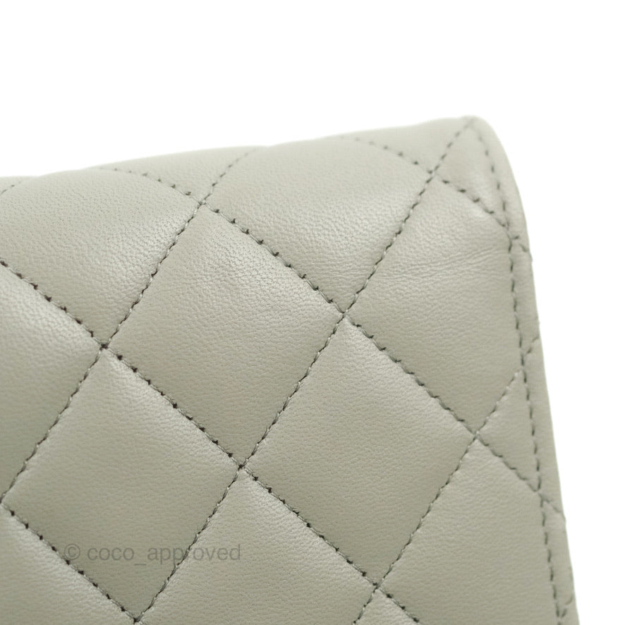Chanel Quilted Classic Wallet on Chain WOC Light Grey Lambskin Gold Hardware