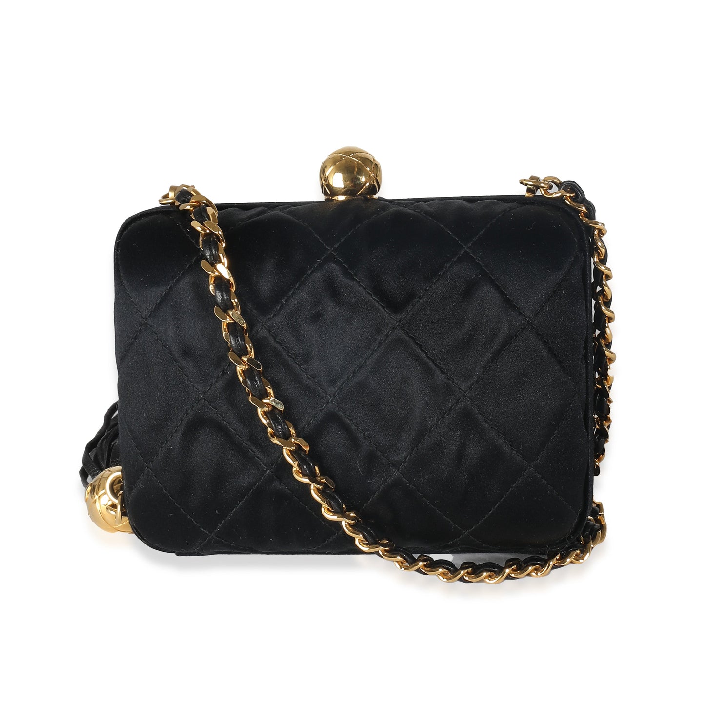 CHANEL Black Quilted Satin CC Tassel Box Clutch