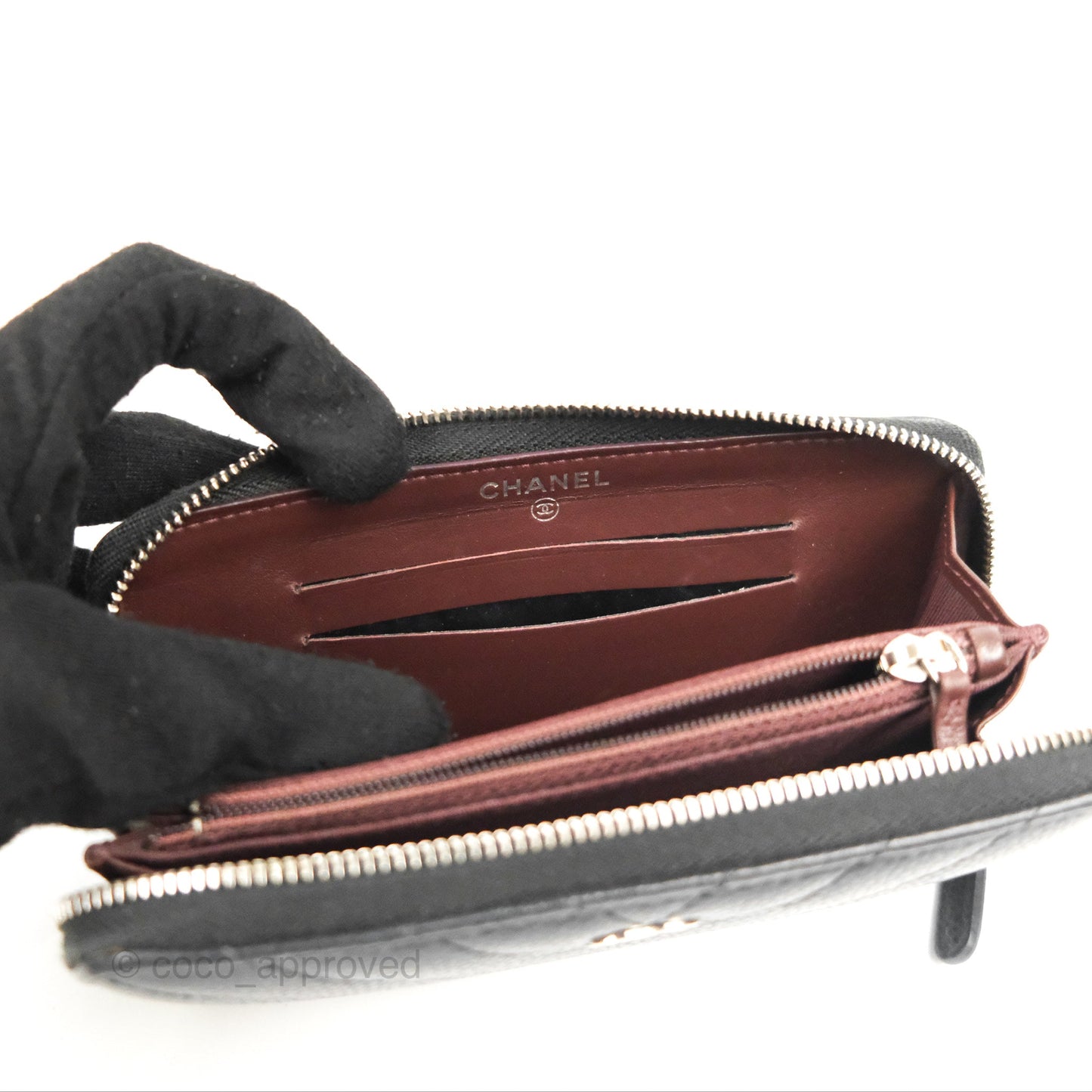 Chanel Medium Wallet Chevron Black Soft Caviar Silver Hardware