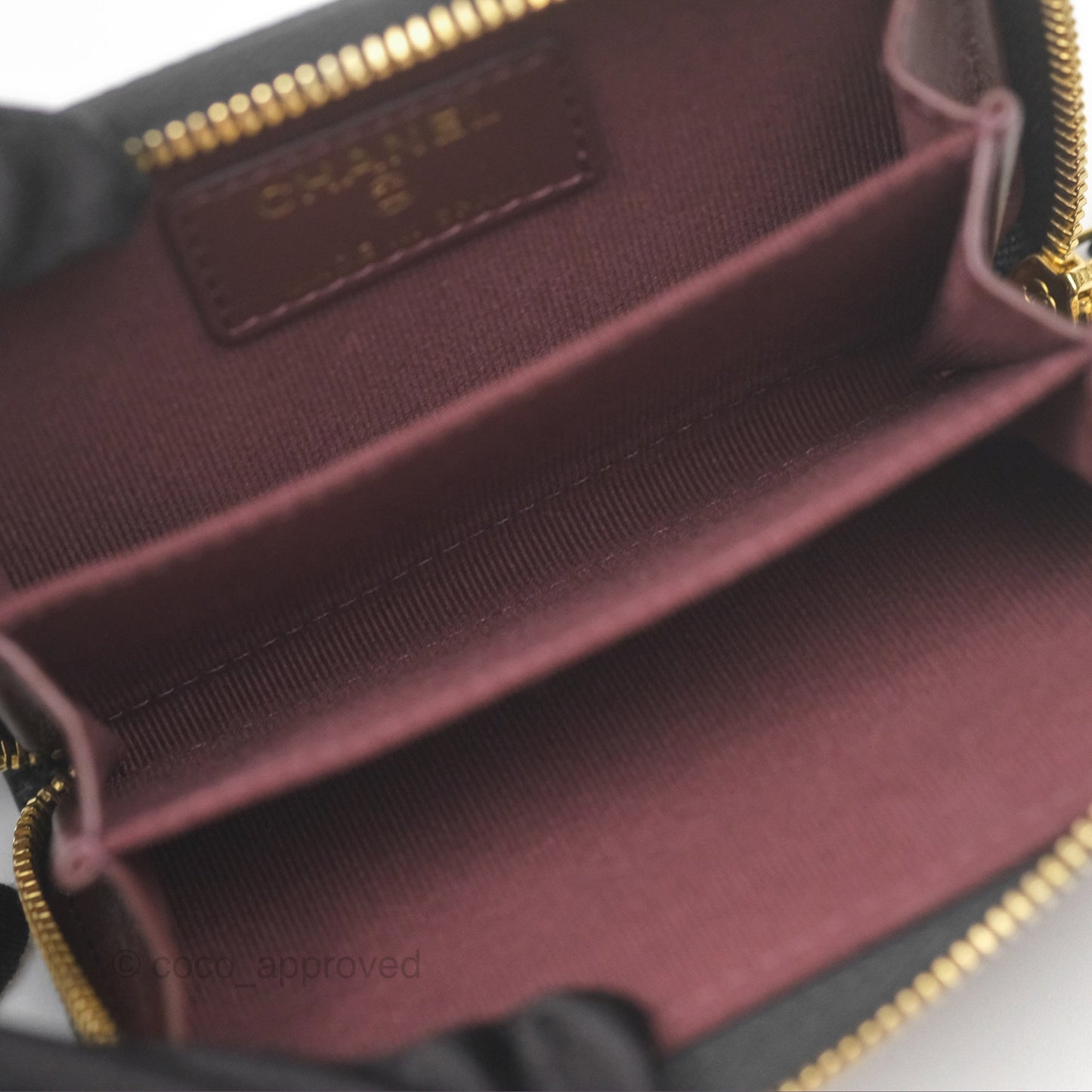 Chanel Quilted Zip Card Holder Black Caviar Gold Hardware