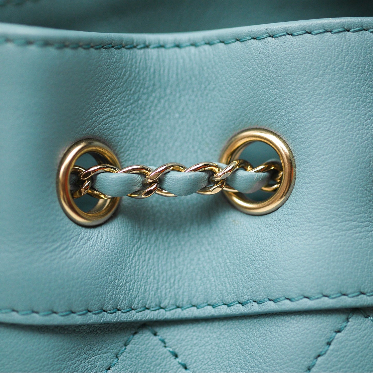 Chanel Small Drawstring Bucket Bag Blue Calfskin Gold Hardware