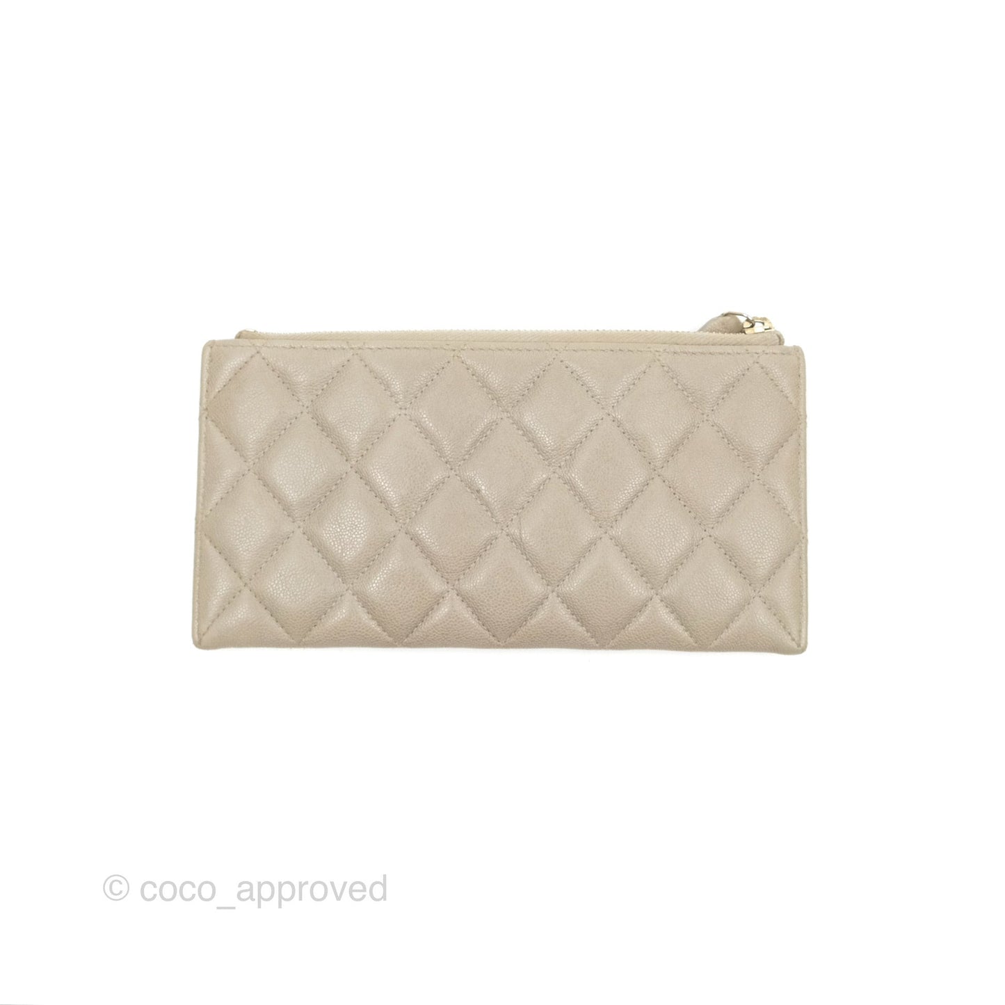 Chanel Boy Long Pouch Wallet Taupe Grey Caviar Aged Gold Hardware