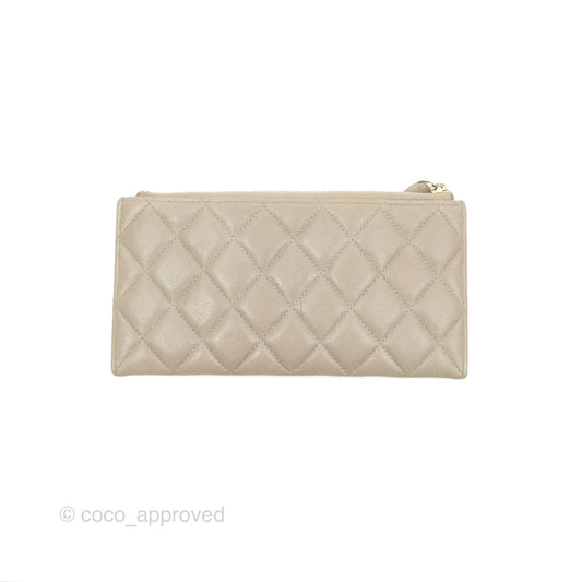 Chanel Boy Long Pouch Wallet Taupe Grey Caviar Aged Gold Hardware