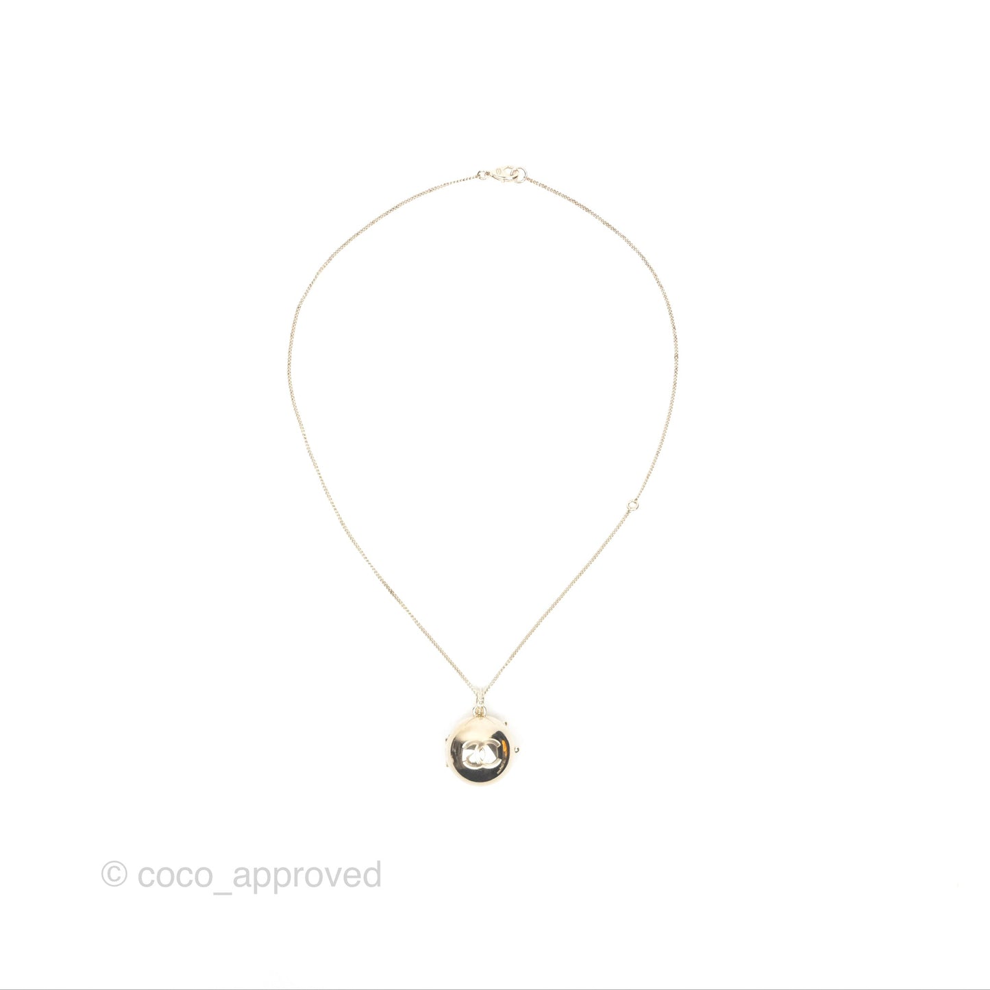 Chanel CC Sphere Locket Necklace Gold Tone 21S