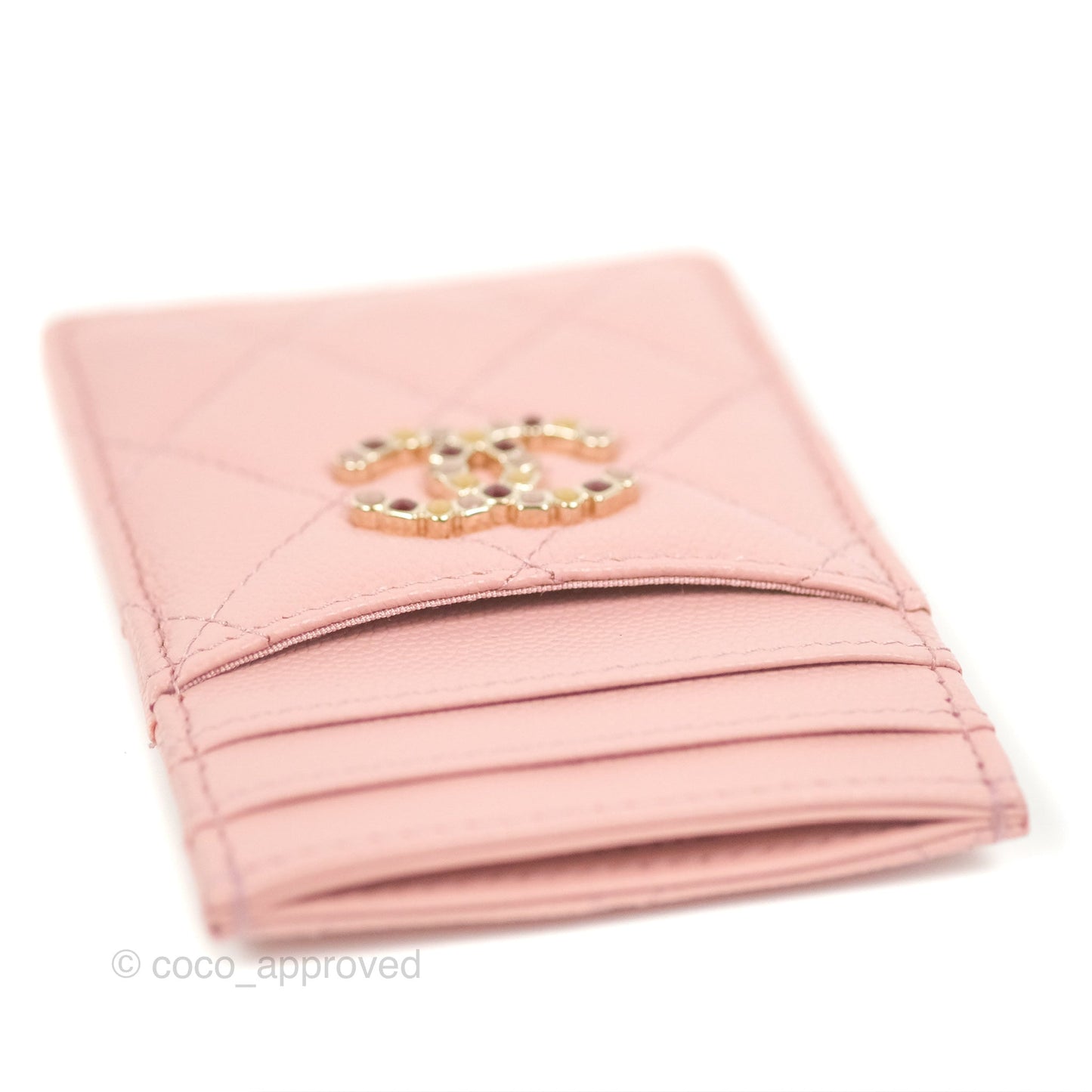 Chanel CC Resin Stone Card Holder Pink Caviar 23K