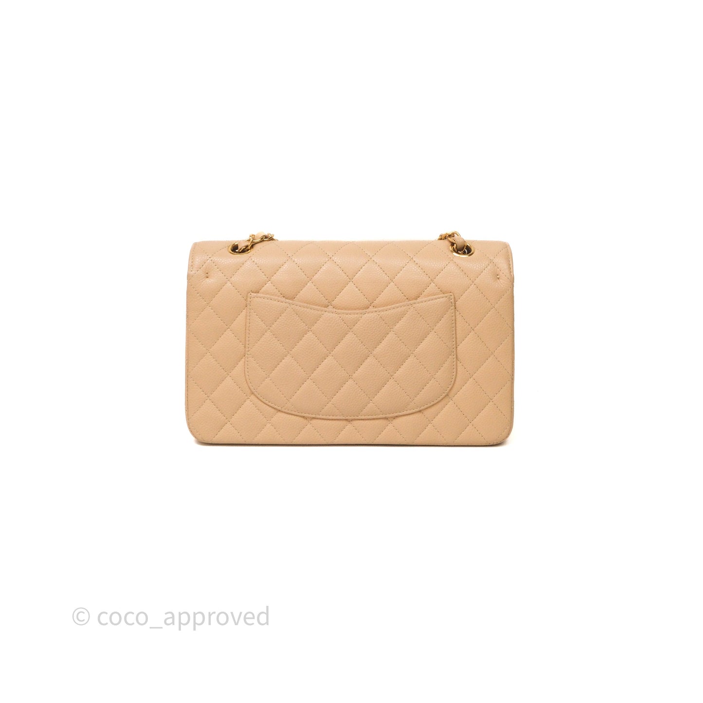 Chanel Classic M/L Medium Flap Quilted Beige Caviar Gold Hardware