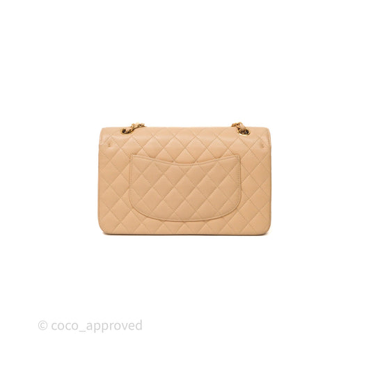 Chanel Classic M/L Medium Flap Quilted Beige Caviar Gold Hardware