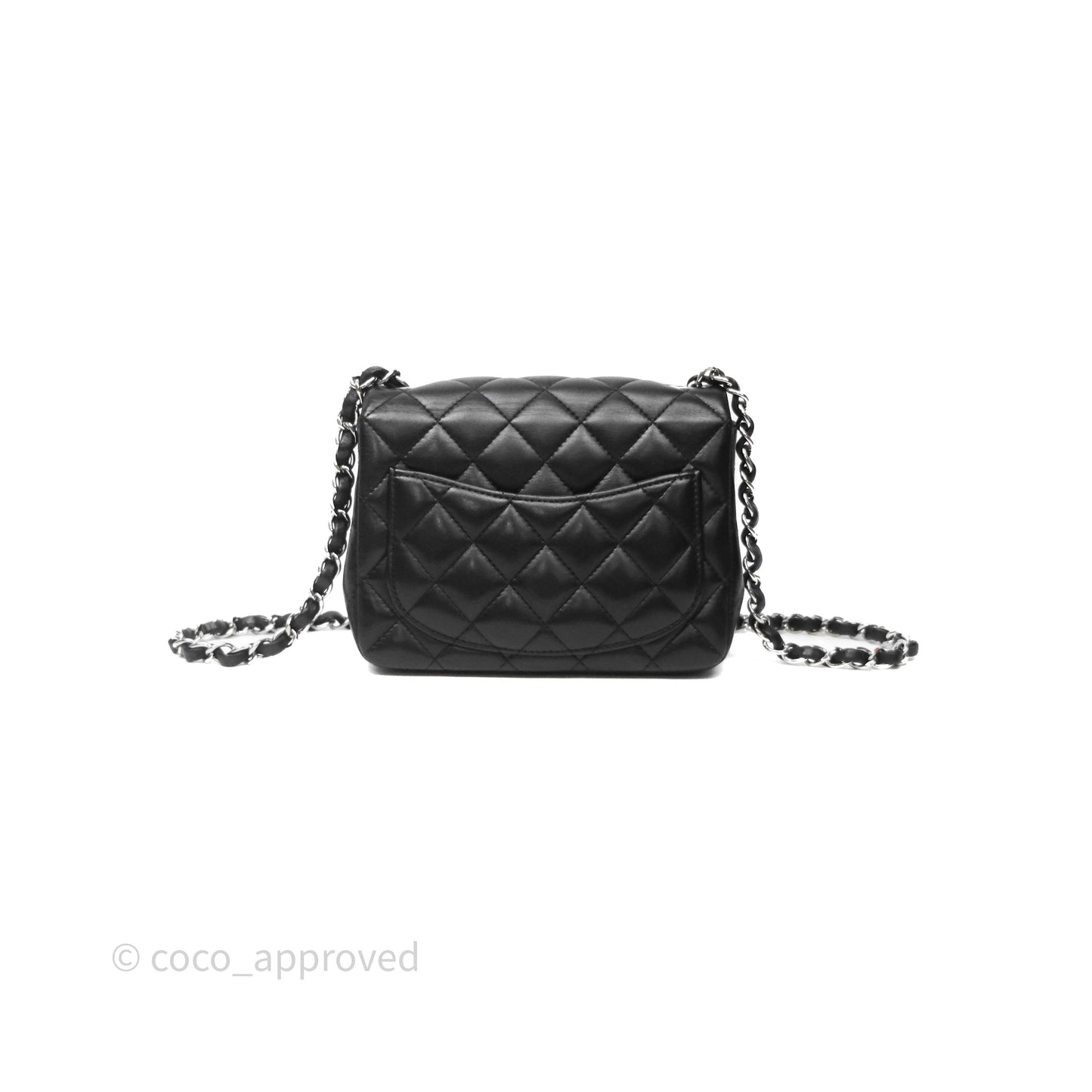 Chanel Mini Square Quilted Black Lambskin Silver Hardware