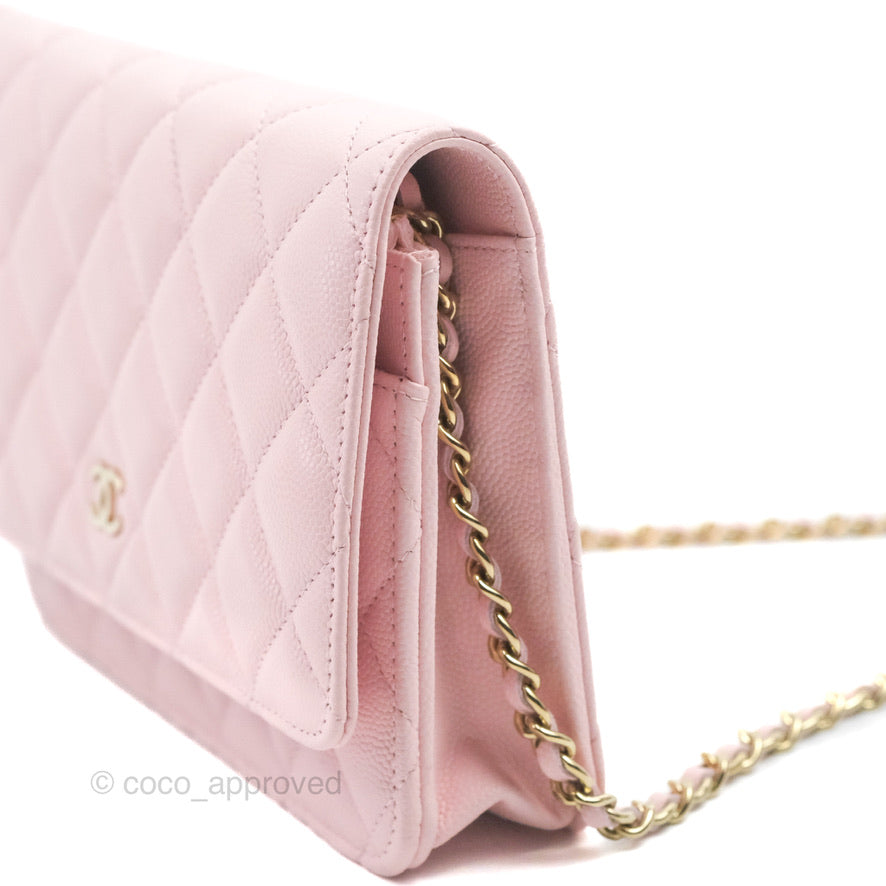 Chanel Quilted Classic Wallet on Chain WOC Pink Caviar Gold Hardware