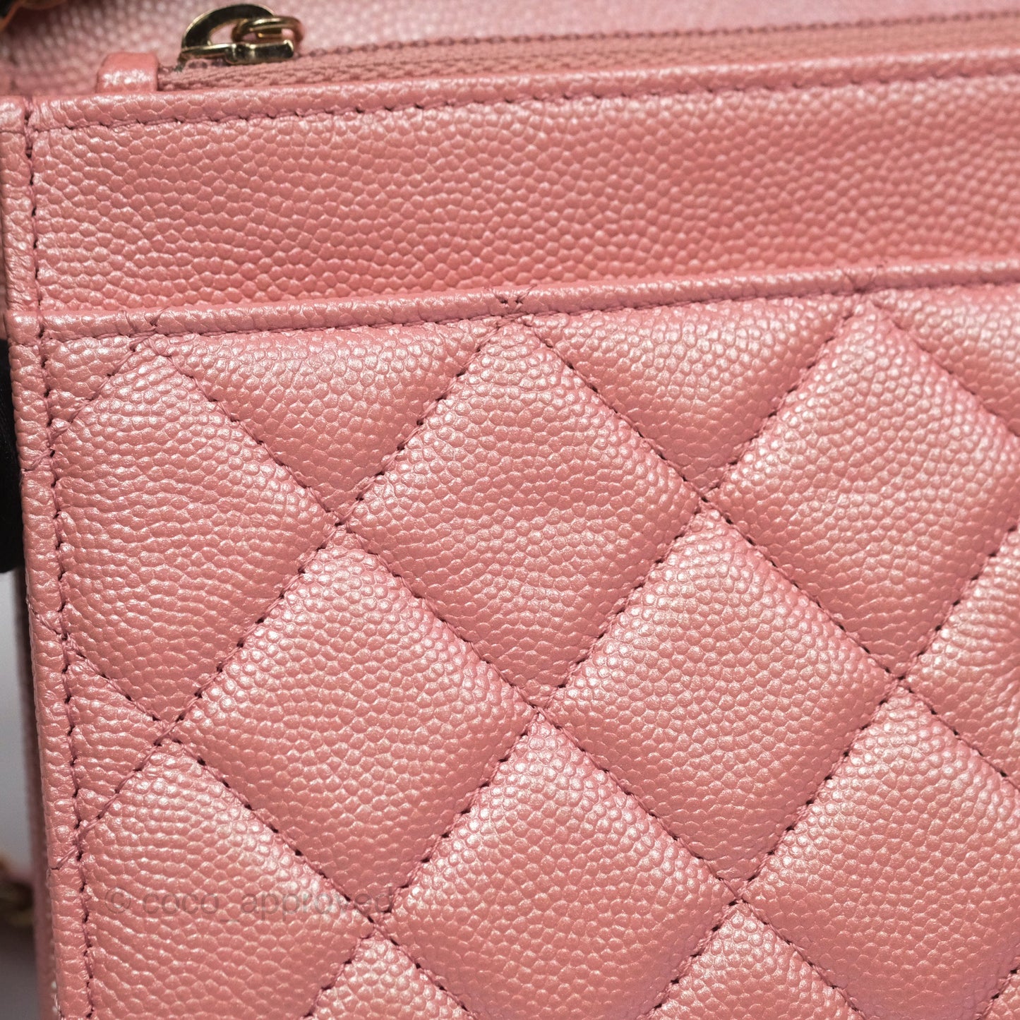 Chanel Classic Quilted Wallet on Chain WOC Iridescent Pink Caviar Gold Hardware