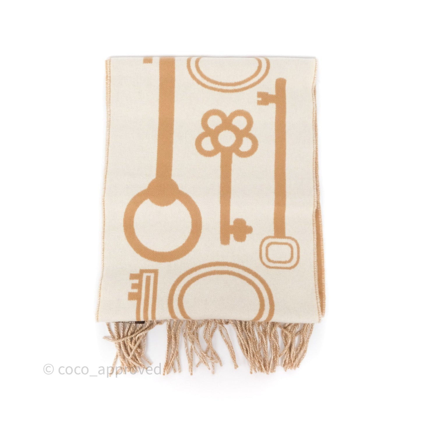 Hermes Casaque Porte-Clefs Cashmere Muffler Camel / Blanc