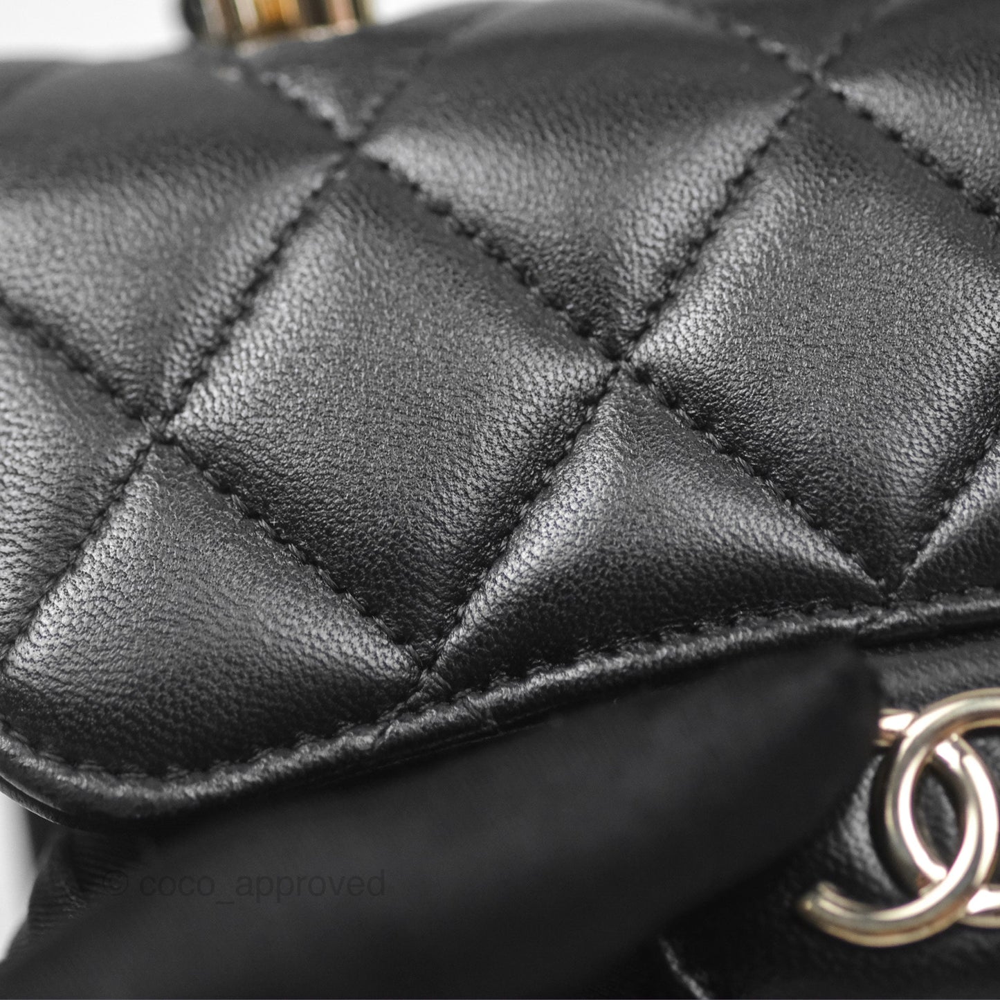 Chanel Mini Handle Flap Coin Purse With Chain Black Lambskin Gold Hardware