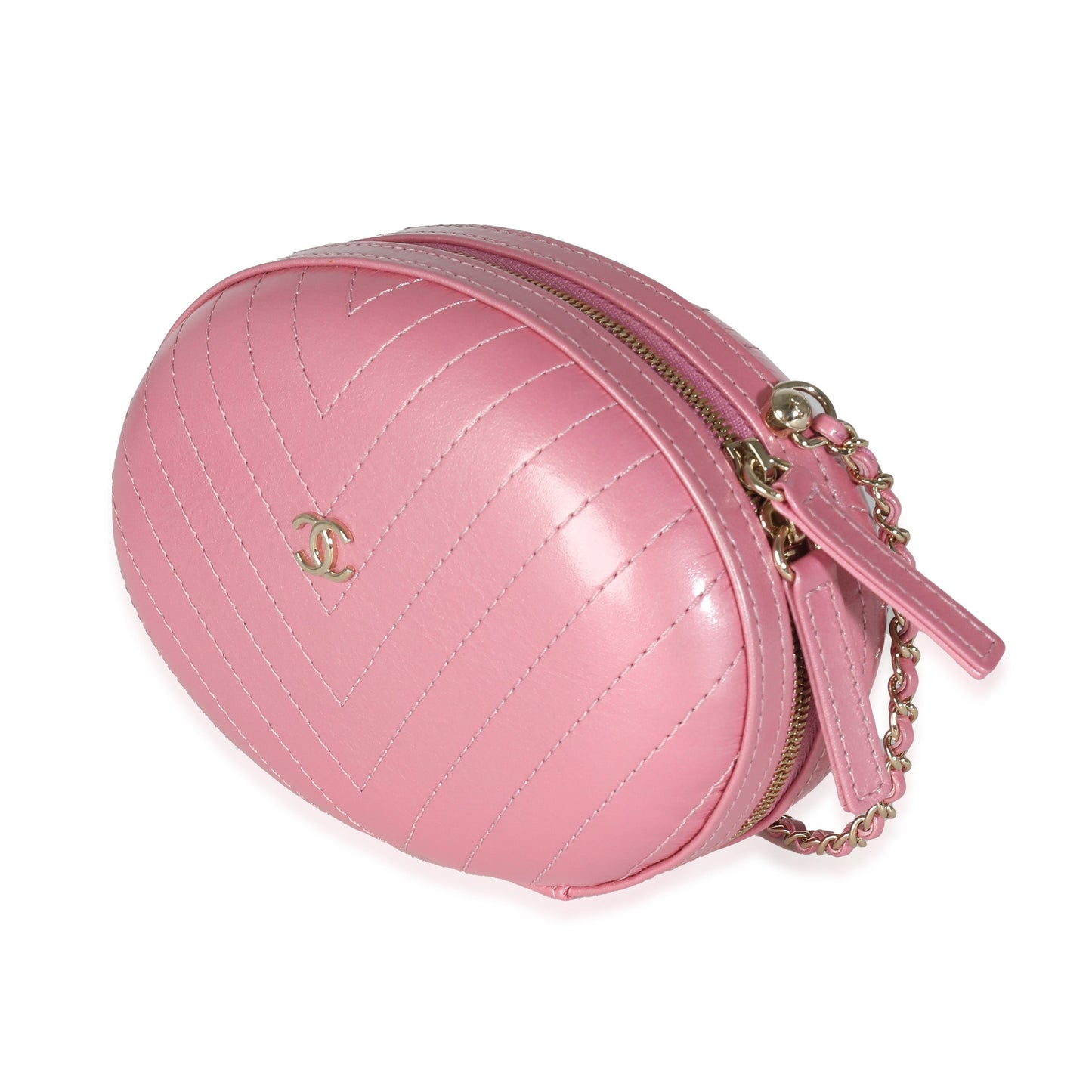 CHANEL Pink Chevron Calfskin Evening Clutch With Chain