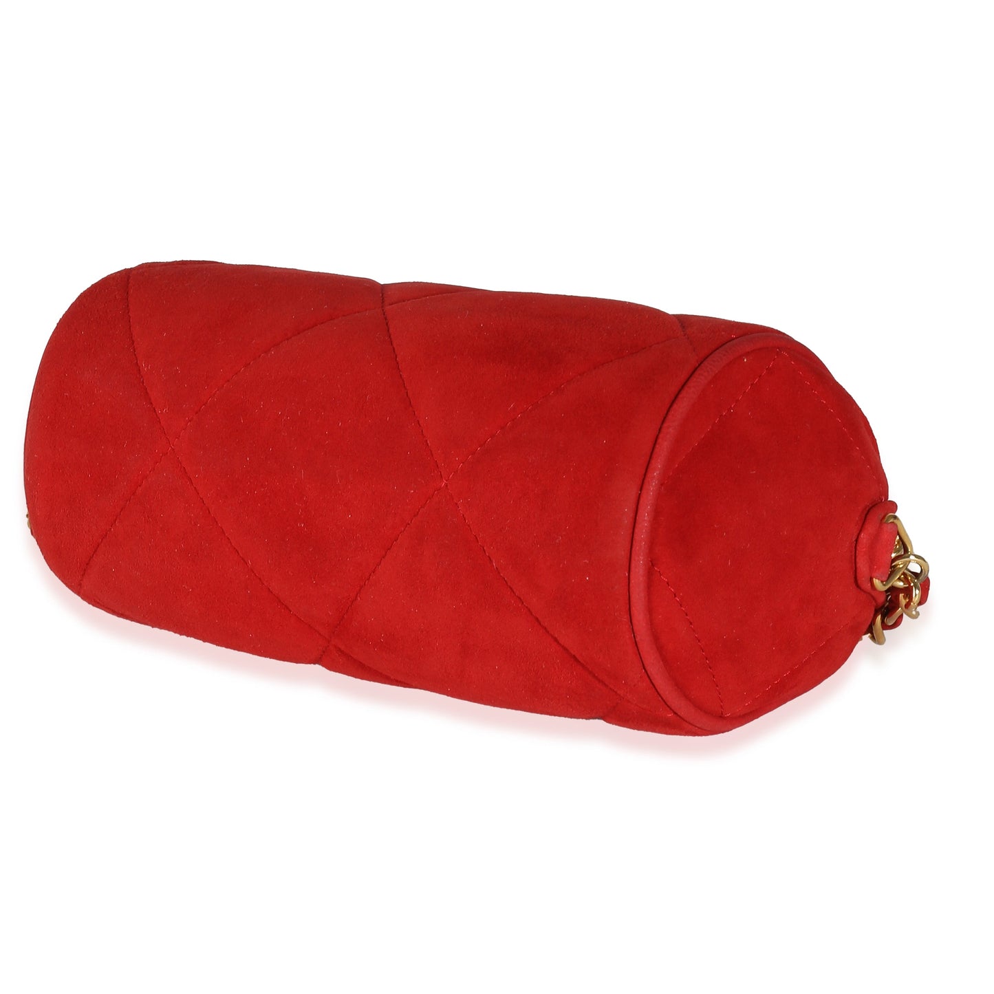 CHANEL Vintage Red Suede Diamond Stitch Tassel Barrel Clutch