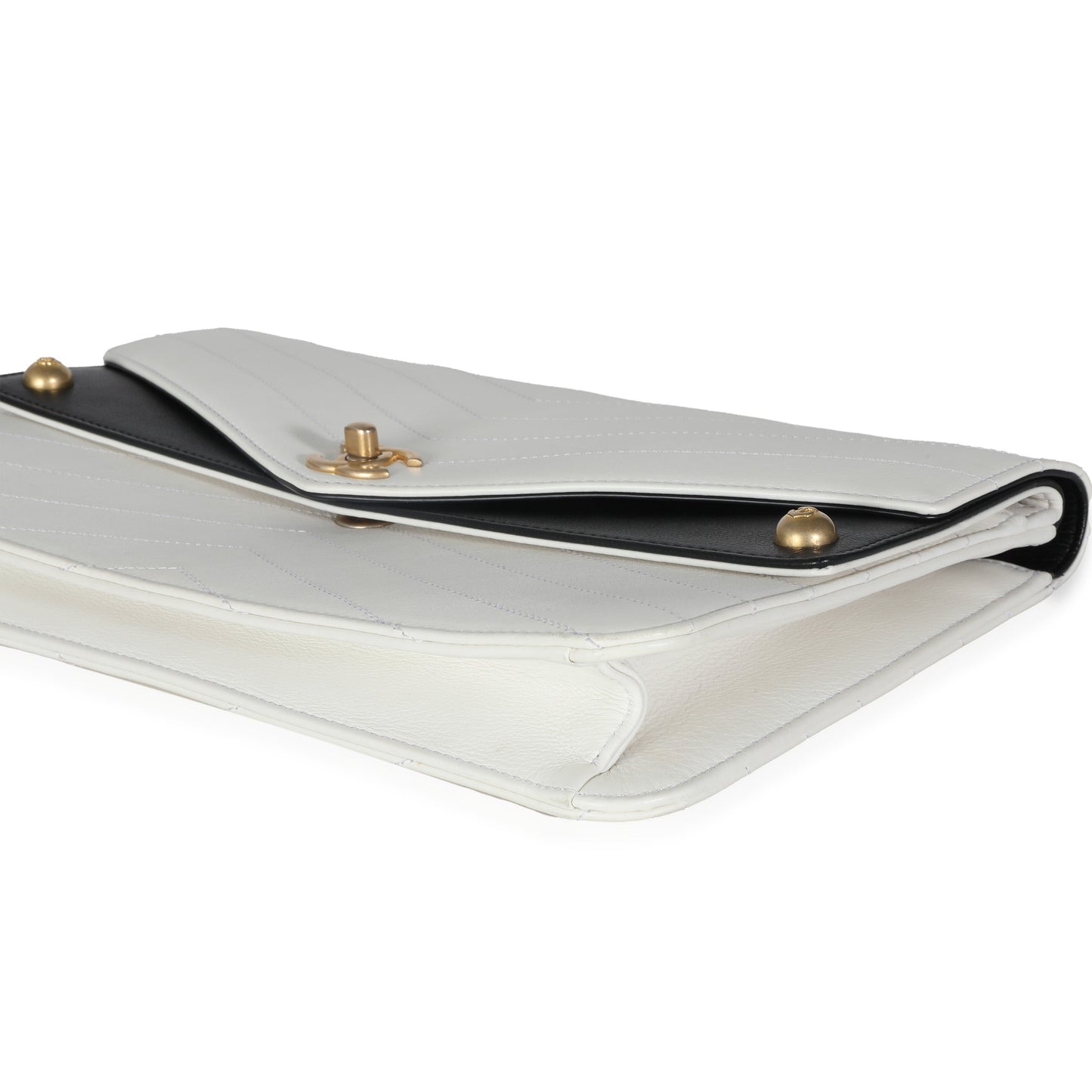 CHANEL White Chevron Calfskin Casual Trip Flap Clutch