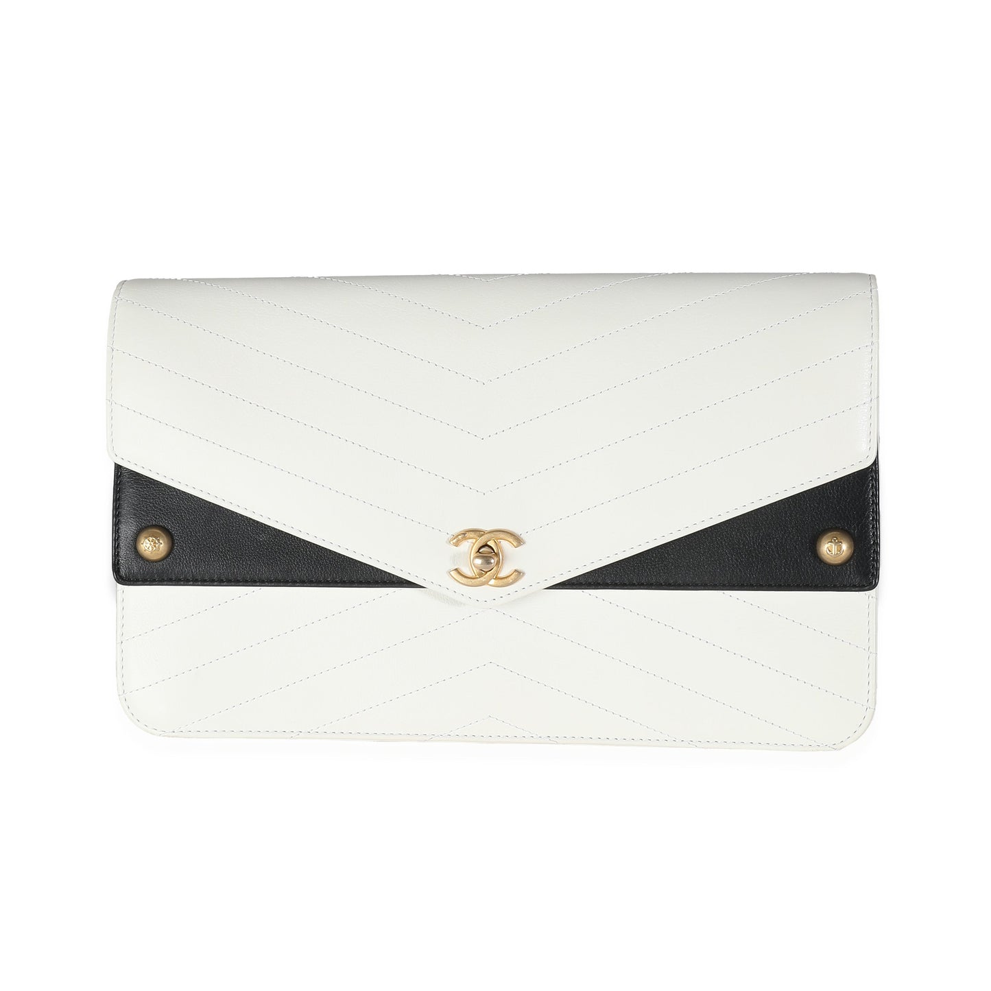 CHANEL White Chevron Calfskin Casual Trip Flap Clutch