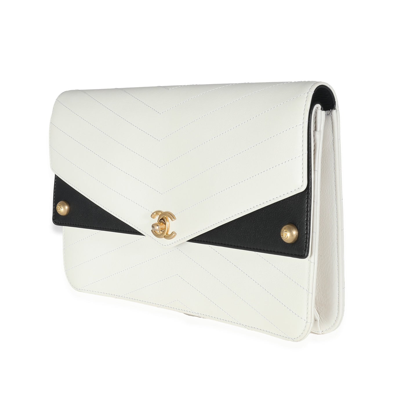 CHANEL White Chevron Calfskin Casual Trip Flap Clutch
