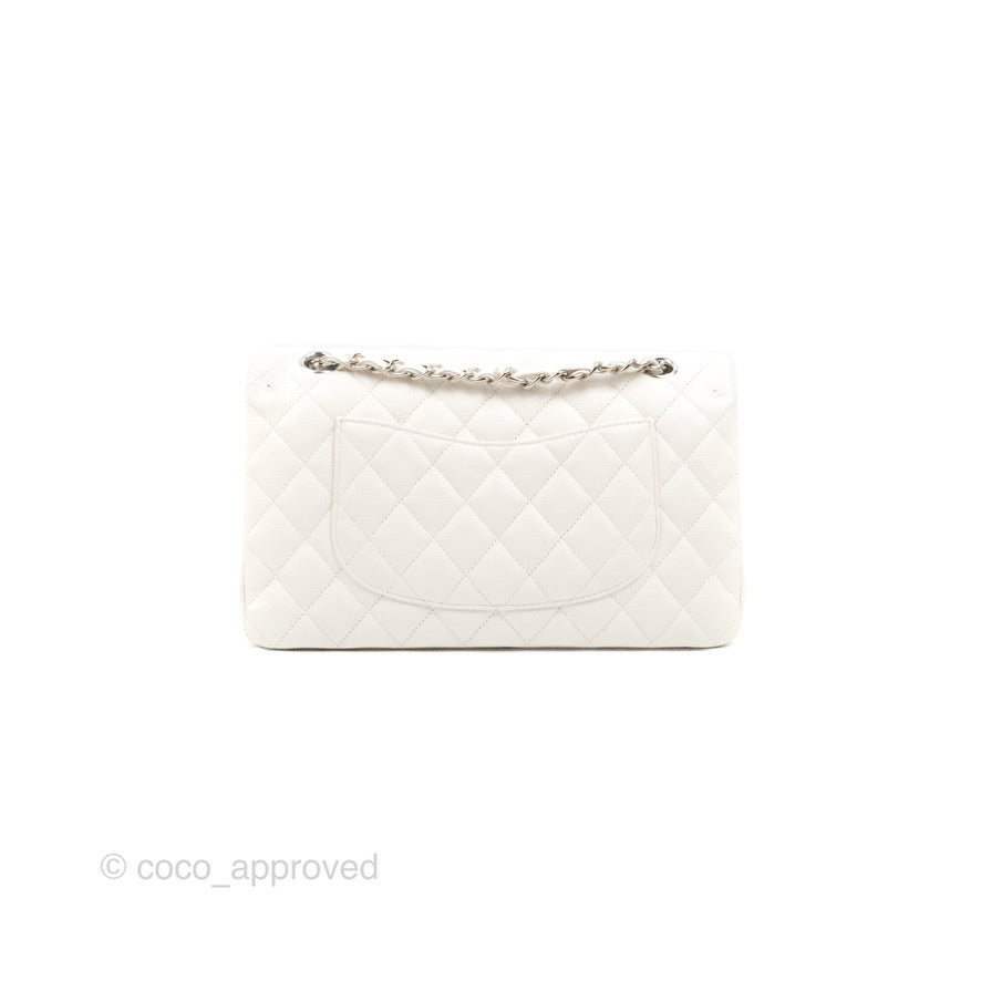 Chanel Classic M/L Medium Double Flap White Caviar Silver Hardware