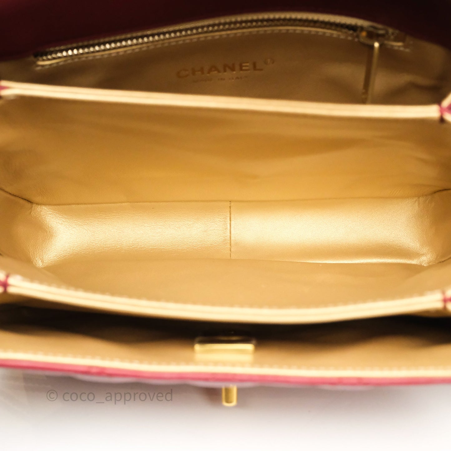 Chanel Quilted Accordion Flap Bag with Button on Chain Burgundy Lambskin Aged Gold Hardware 22A