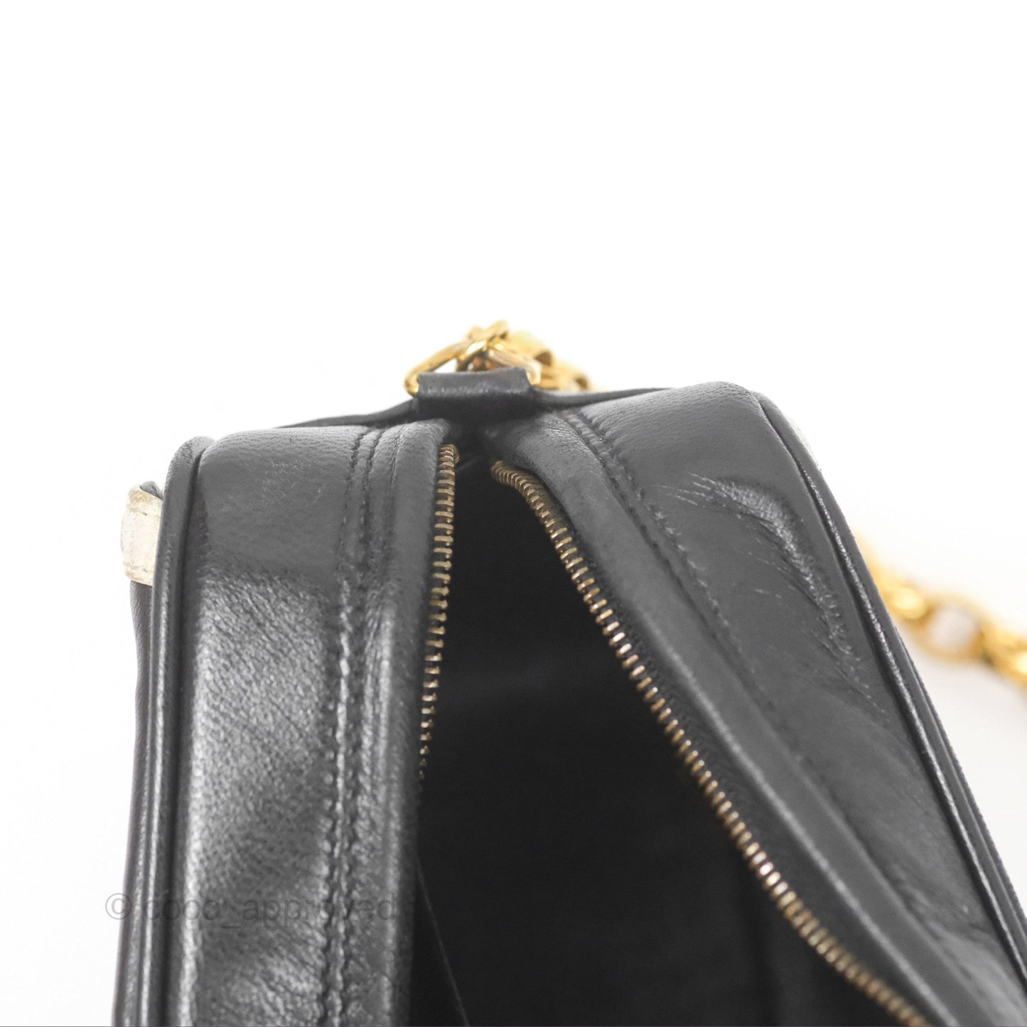 Chanel Vintage White CC Camera Bag Black Lambskin Gold Hardware