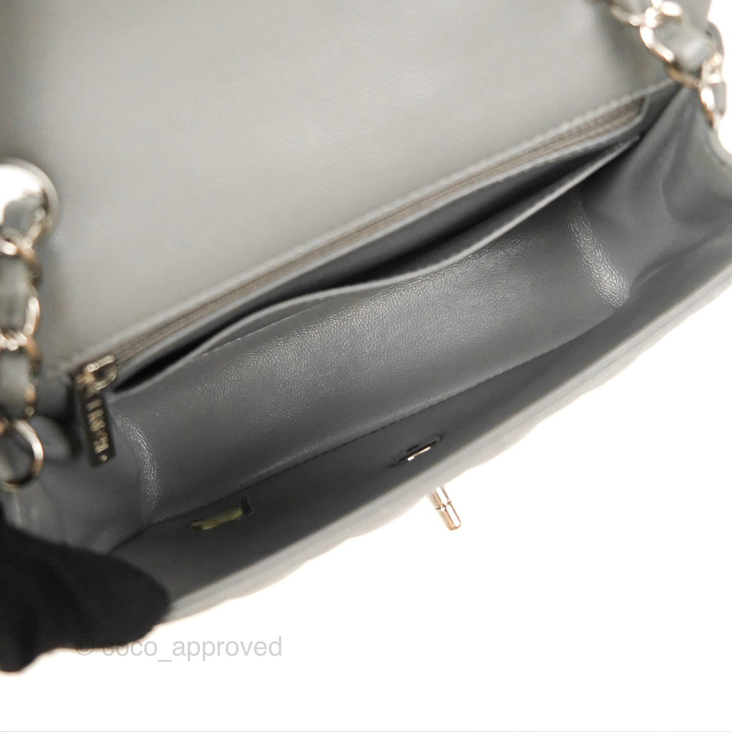 Chanel Quilted Mini Rectangular Flap Grey Caviar Silver Hardware 17B