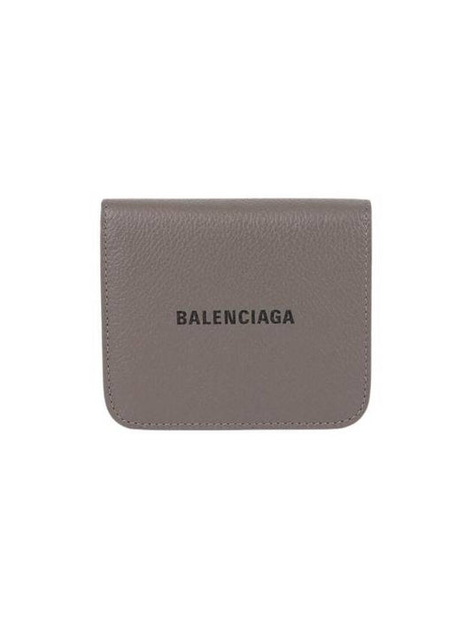 Luxury Balenciaga Logo Coin Pocket Flap Half Wallet Medium Grey