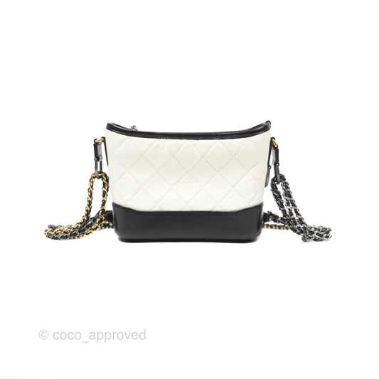 Chanel Small Gabrielle Hobo Quilted Black White Aged Calfskin