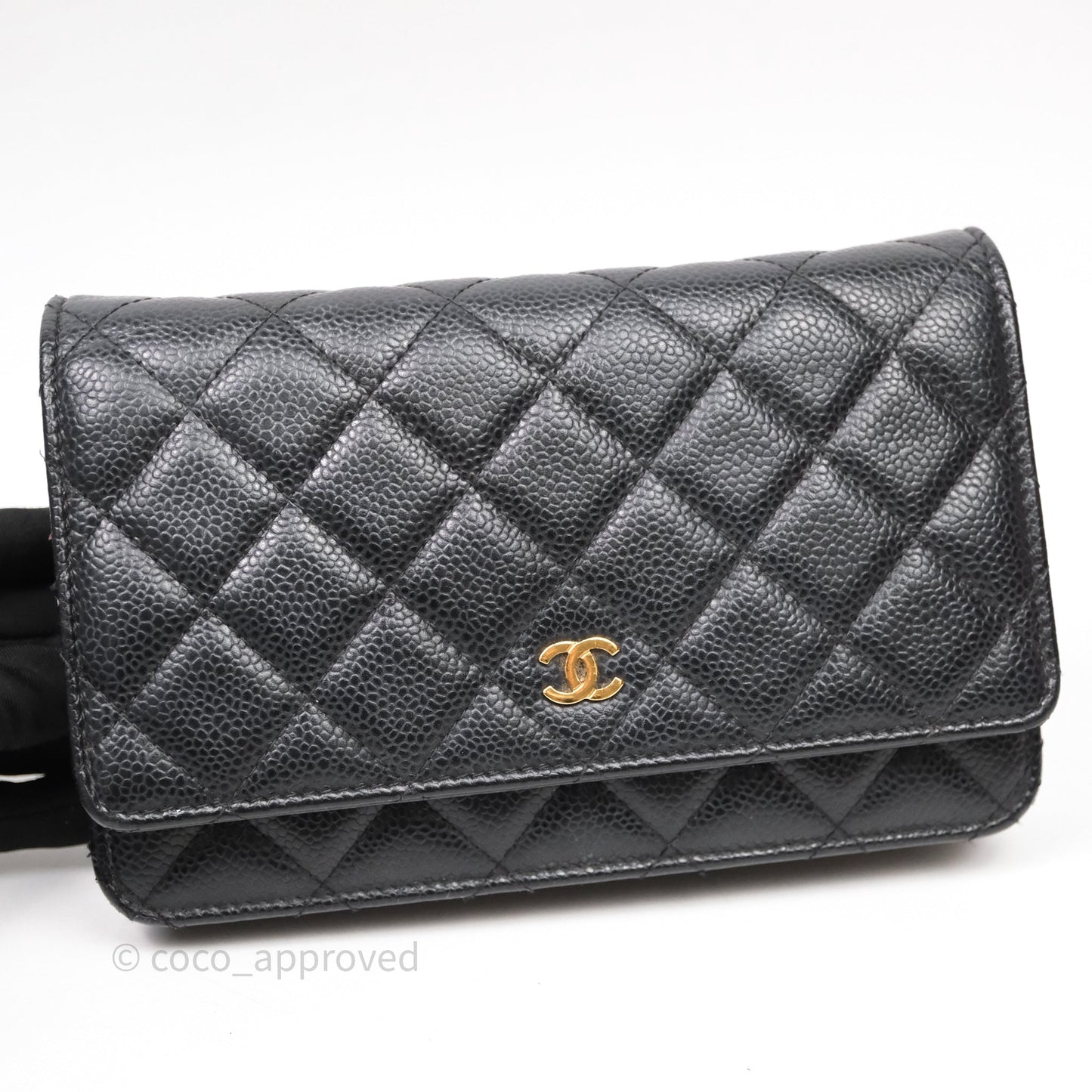 Chanel Classic Wallet On Chain WOC Quilted Black Caviar Gold Hardware