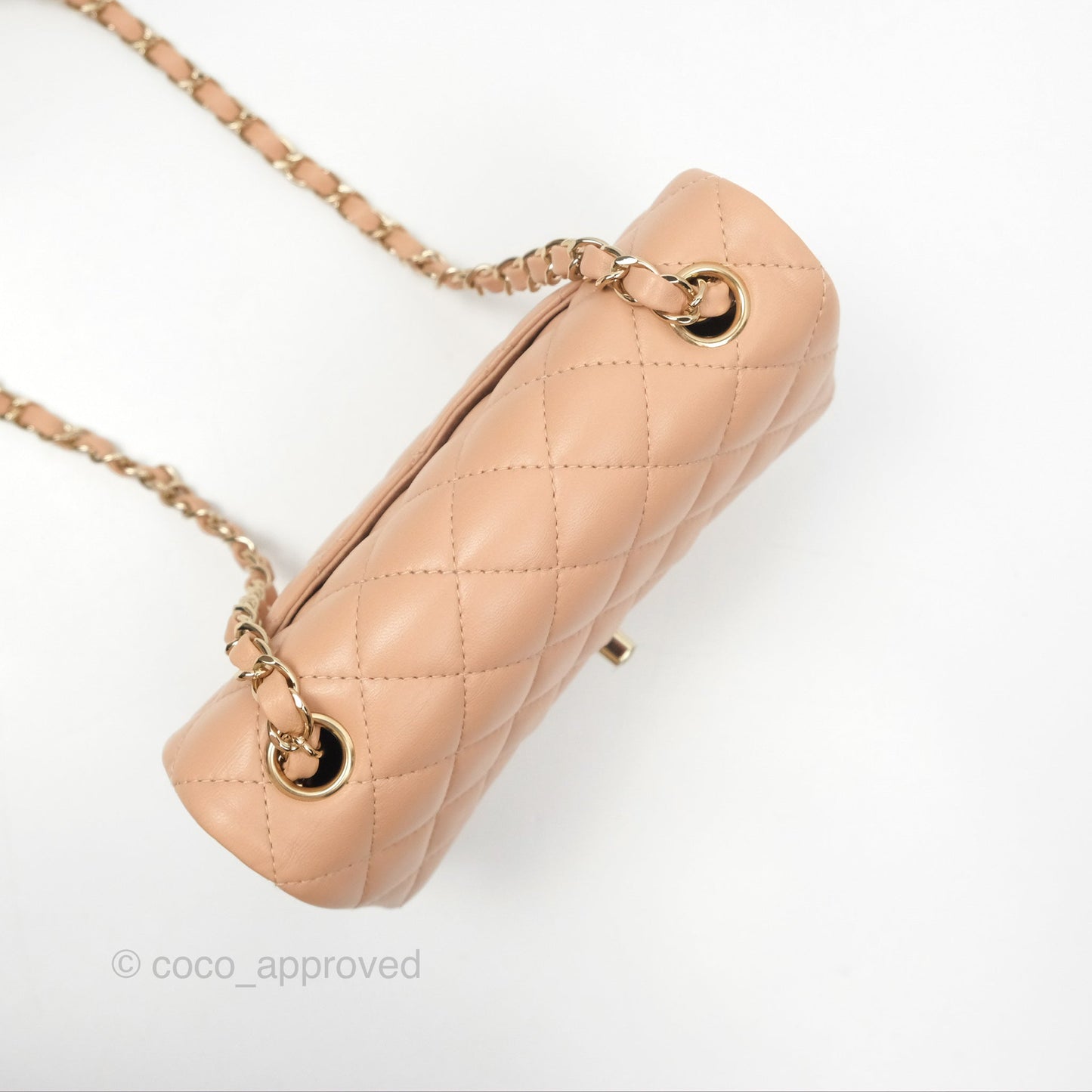 Chanel Quilted Mini Rectangular Flap Beige Lambskin Gold Hardware