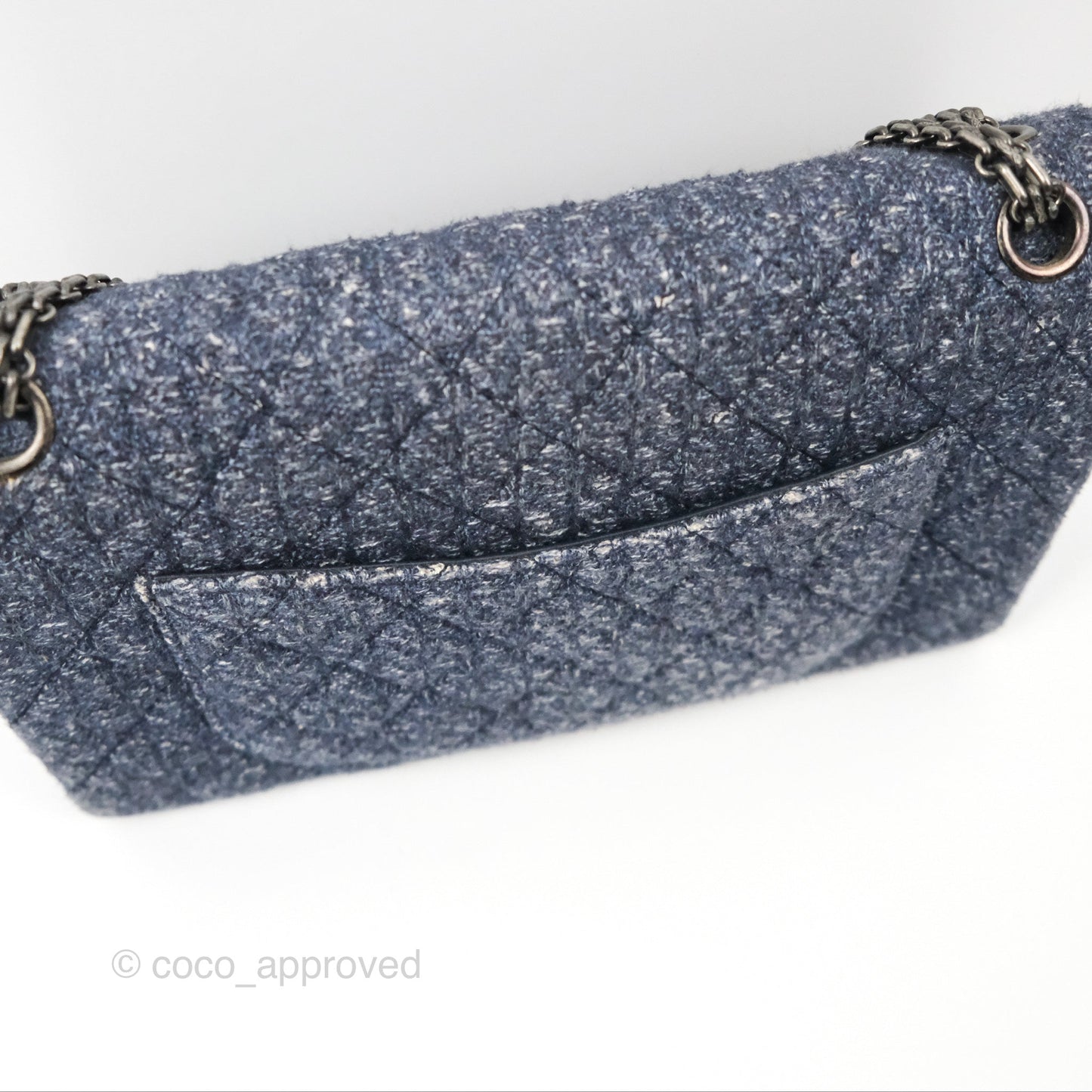 Chanel Reissue 226 Quilted Navy Tweed Ruthenium Hardware