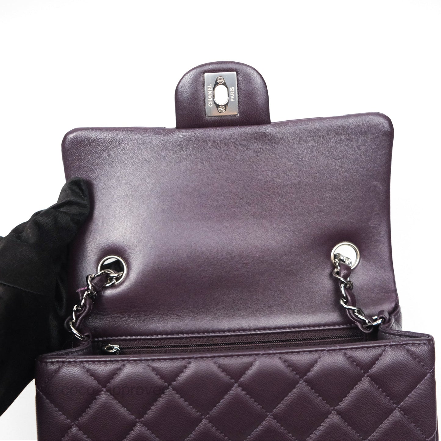 Chanel Mini Rectangular Quilted Dark Purple Lambskin Silver Hardware