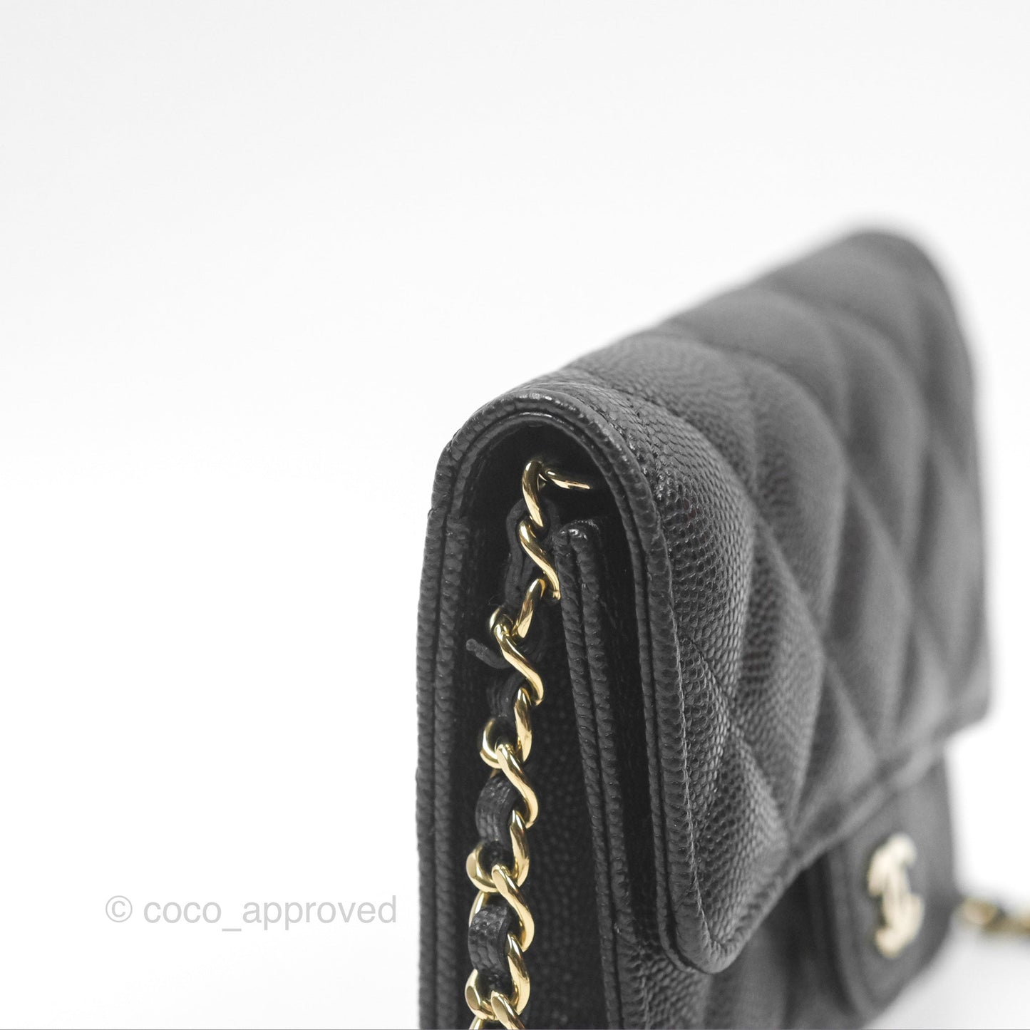 Chanel Mini Wallet Card Holder With Chain Black Caviar Gold Hardware