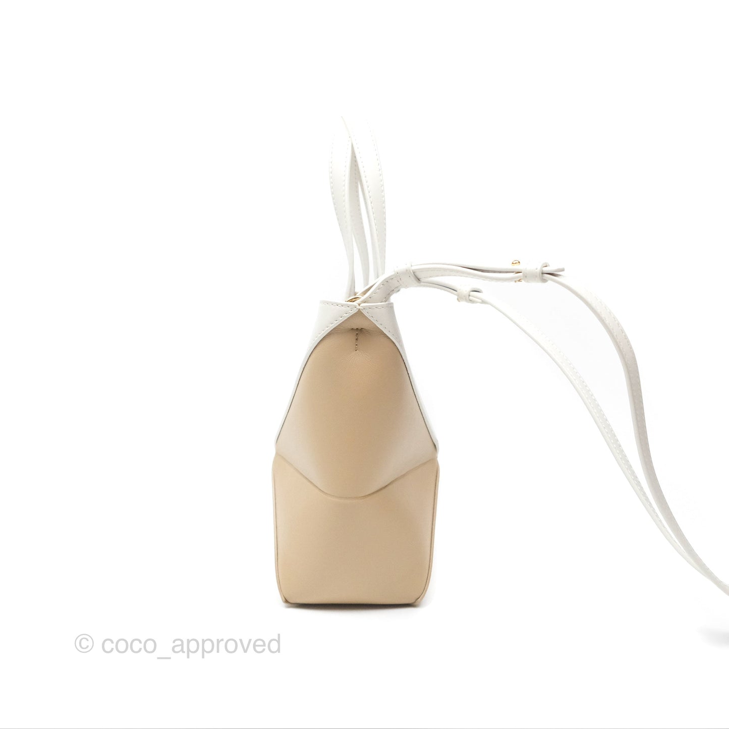 Loewe Mini Puzzle Fold Tote In Shiny Calfskin Soft White/ Paper Craft