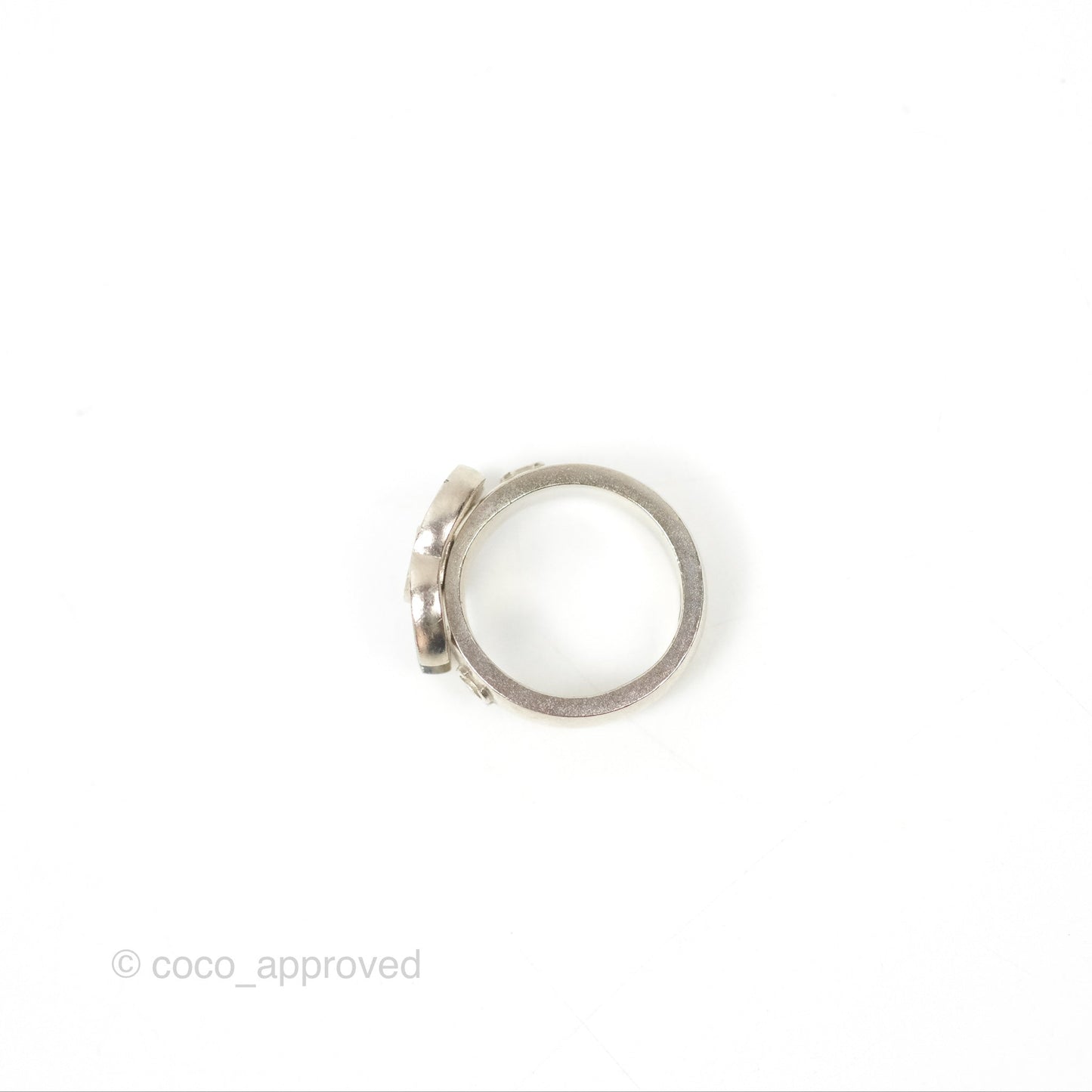 Chanel Black CC Ring Brushed Silver Tone 08A
