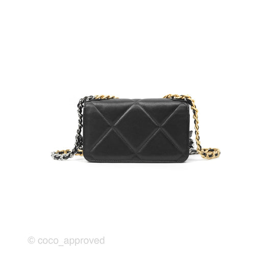 Chanel 19 Mini WOC Flap Phone Holder Black Lambskin Mixed Hardware