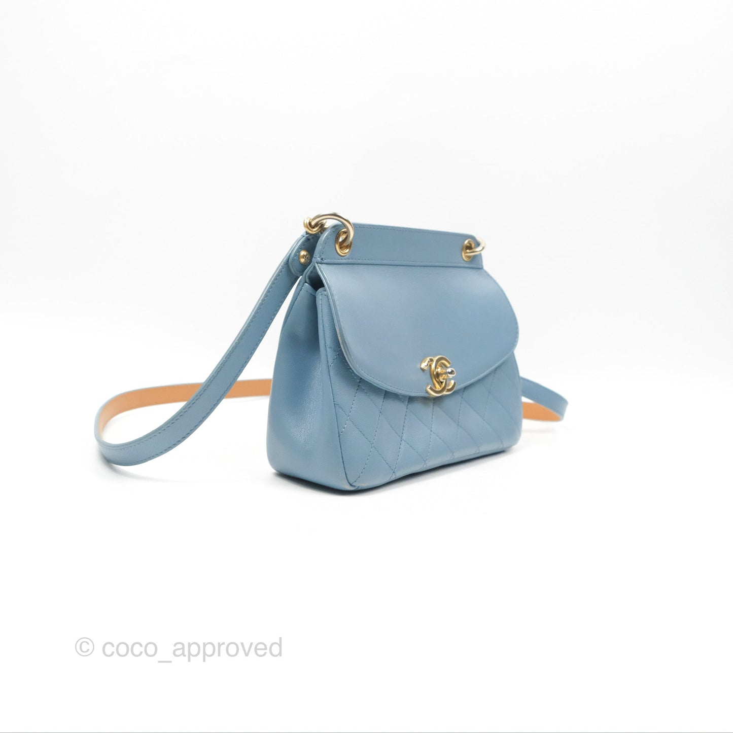 Chanel Curved Flap Bag Blue Lambskin Aged Gold Hardware