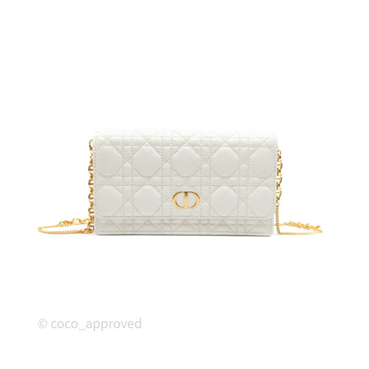 Dior Caro Pouch with Chain Latte Supple Cannage Calfskin