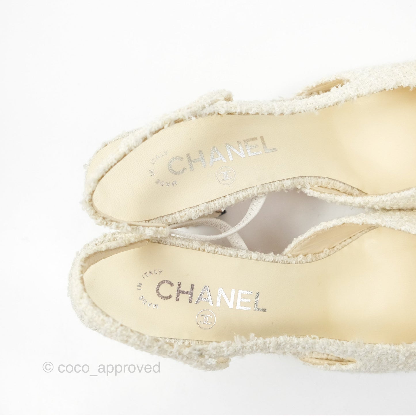Chanel Classic Slingback Tweed White Black Size 38.5