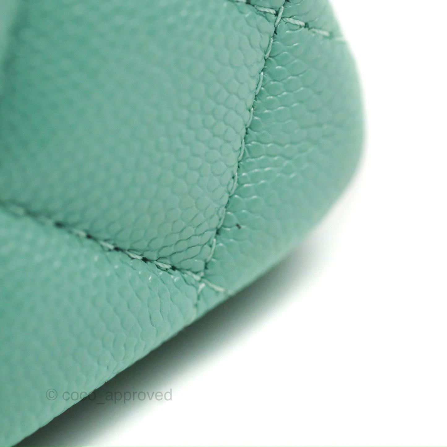 Chanel Small Classic Quilted Flap Tiffany Green Caviar Gold Hardware