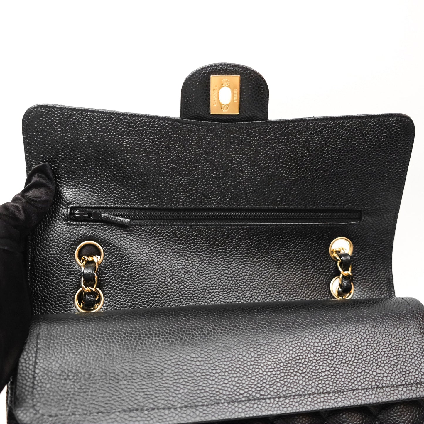 Chanel Classic M/L Medium Flap Quilted Black Caviar Gold Hardware