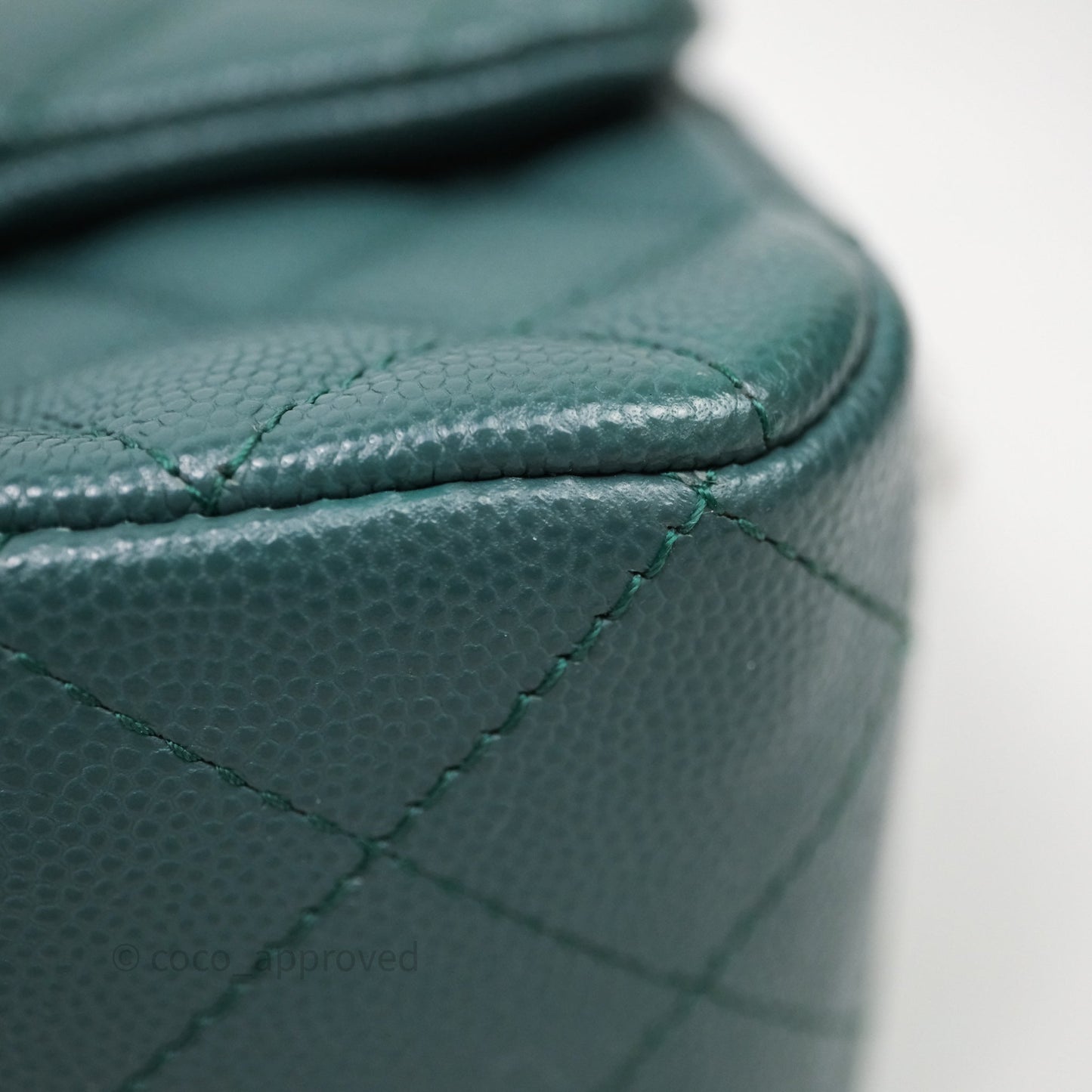 Chanel Quilted Mini Square Flap Dark Green Caviar Silver Hardware